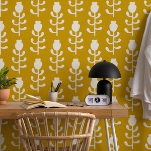 2569 - floral pattern, mustard yellow