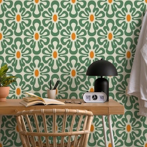 2625 G - abstract retro shapes pattern, green