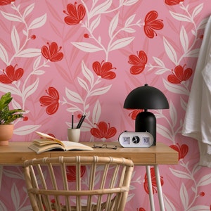 Bold Cute Flowers Pink Bright Red Ivory