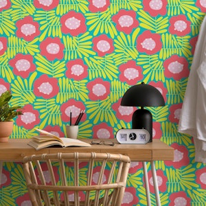Climbing Flowers Retro Floral Lime Pink Teal