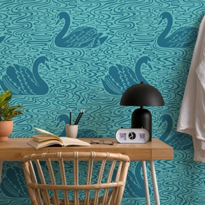 Swan Lake - teal on aqua turquoise blue