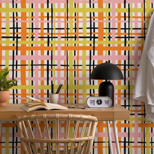Woven Gingham Plaid Black Pink Yellow Orange