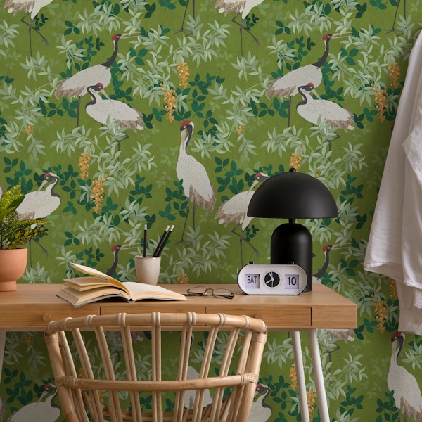 Vibrant Crane Botanical - Olive Green