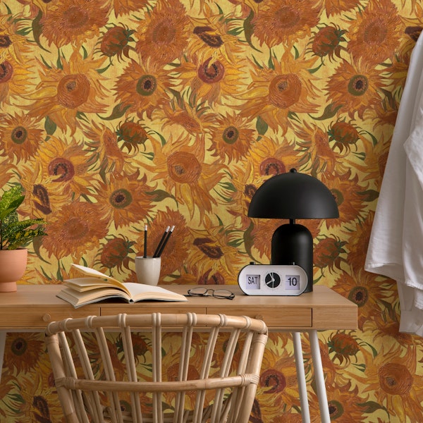 Van Gogh Sunflowers Pattern in yellow, olive green, rust