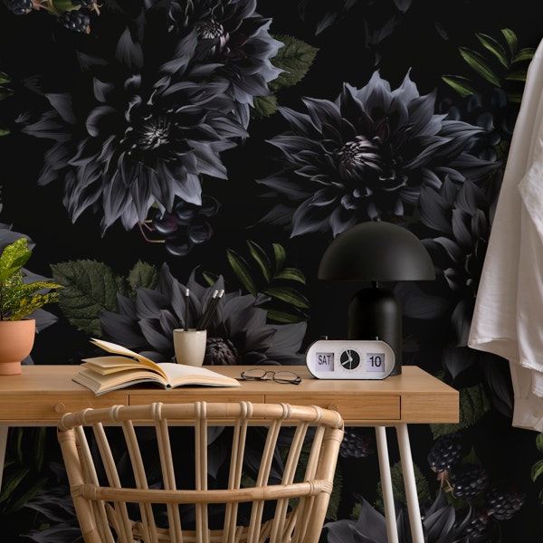 Black Mysterious Gothic Floral Night Garden