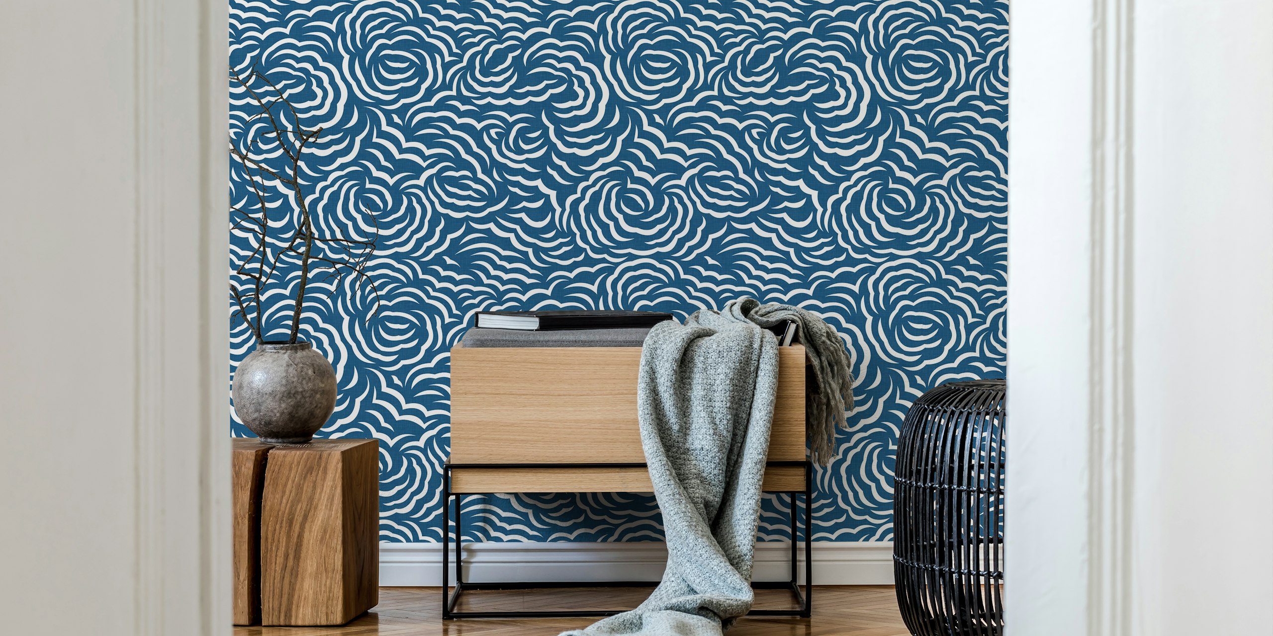Flowery Clouds Ocean Blue wallpaper in a room