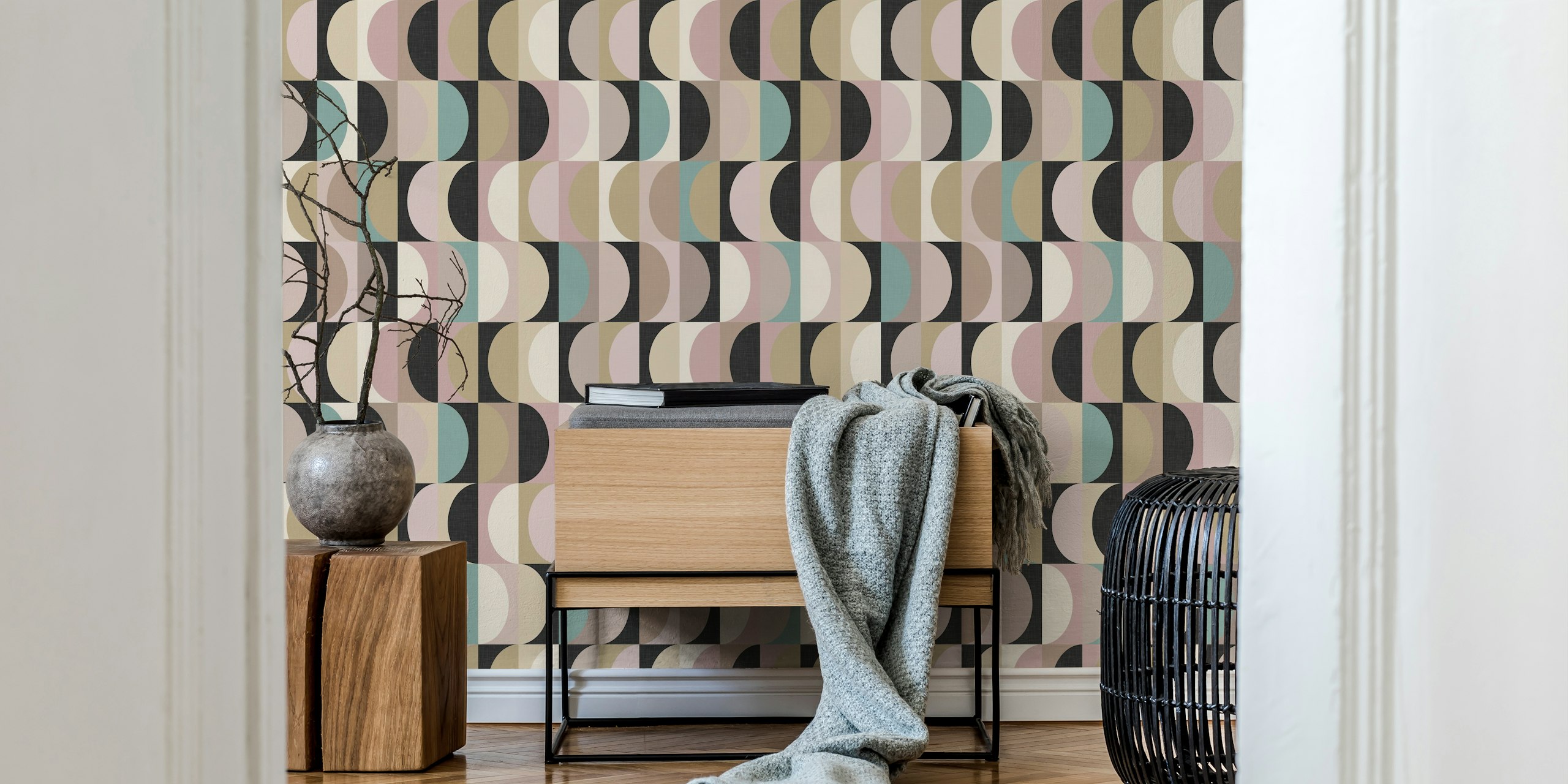 Mid Century Modern Shapes wallpaper in a room