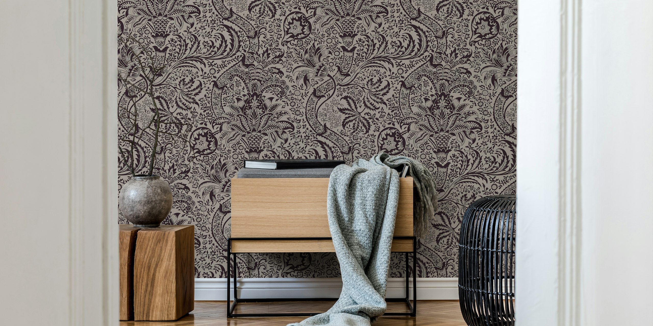 Floral Victorian grey pattern wallpaper with intricate designs