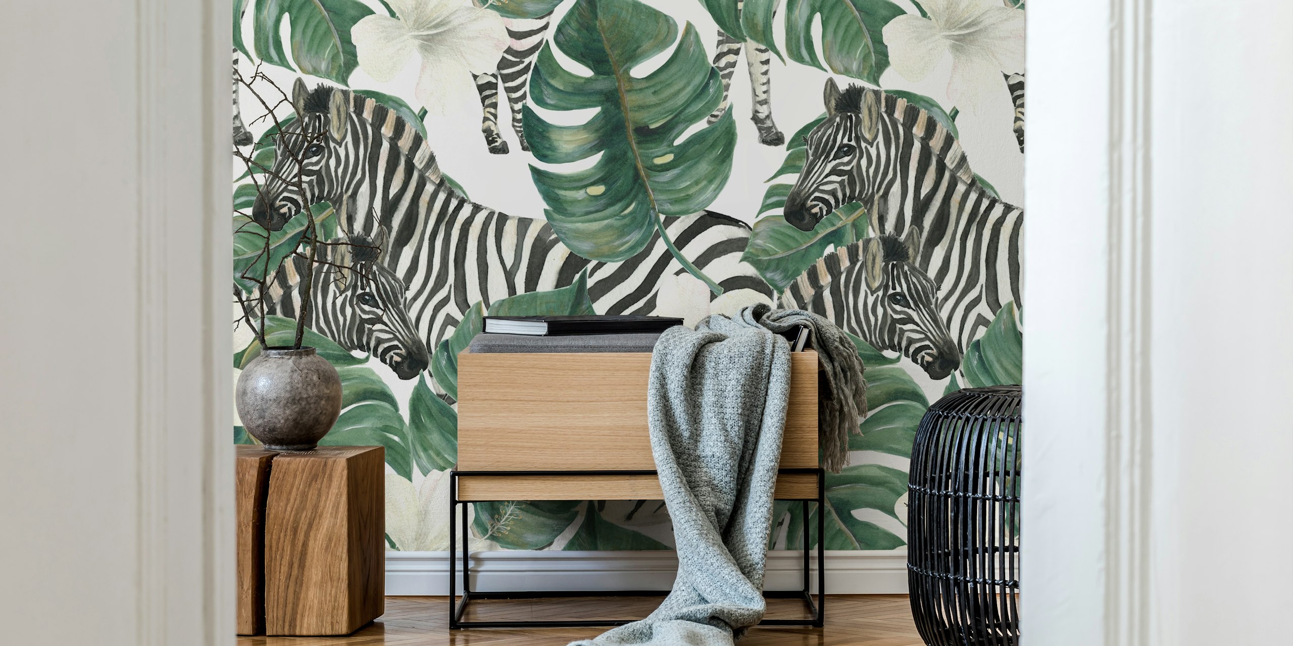 Jungle Zebras wallpaper in a room setting