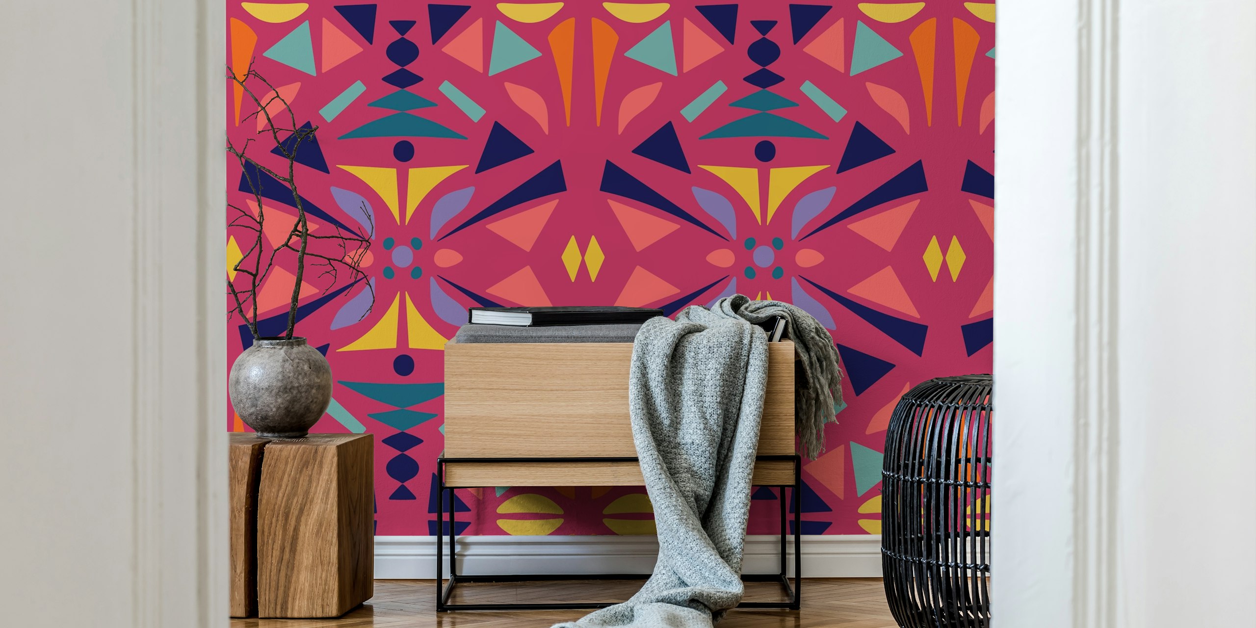 Vibrant Abstract Geometry tapetti huoneessa