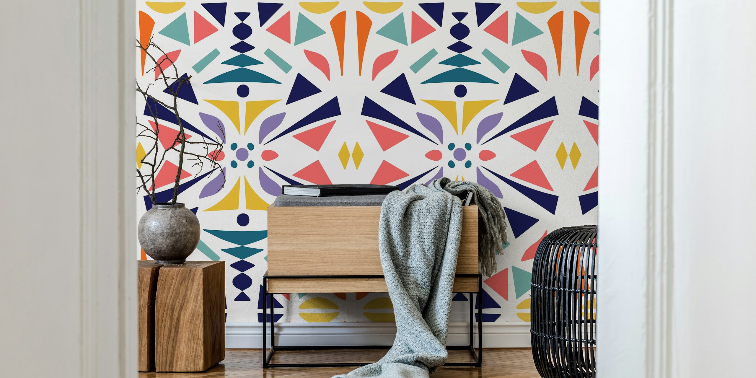Papel pintado Tribal Geometry en una habitación moderna