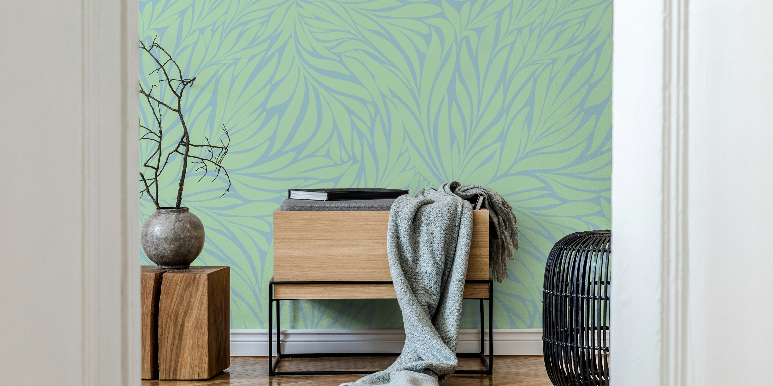 Leafy Serenity Green tapet vist i et rom