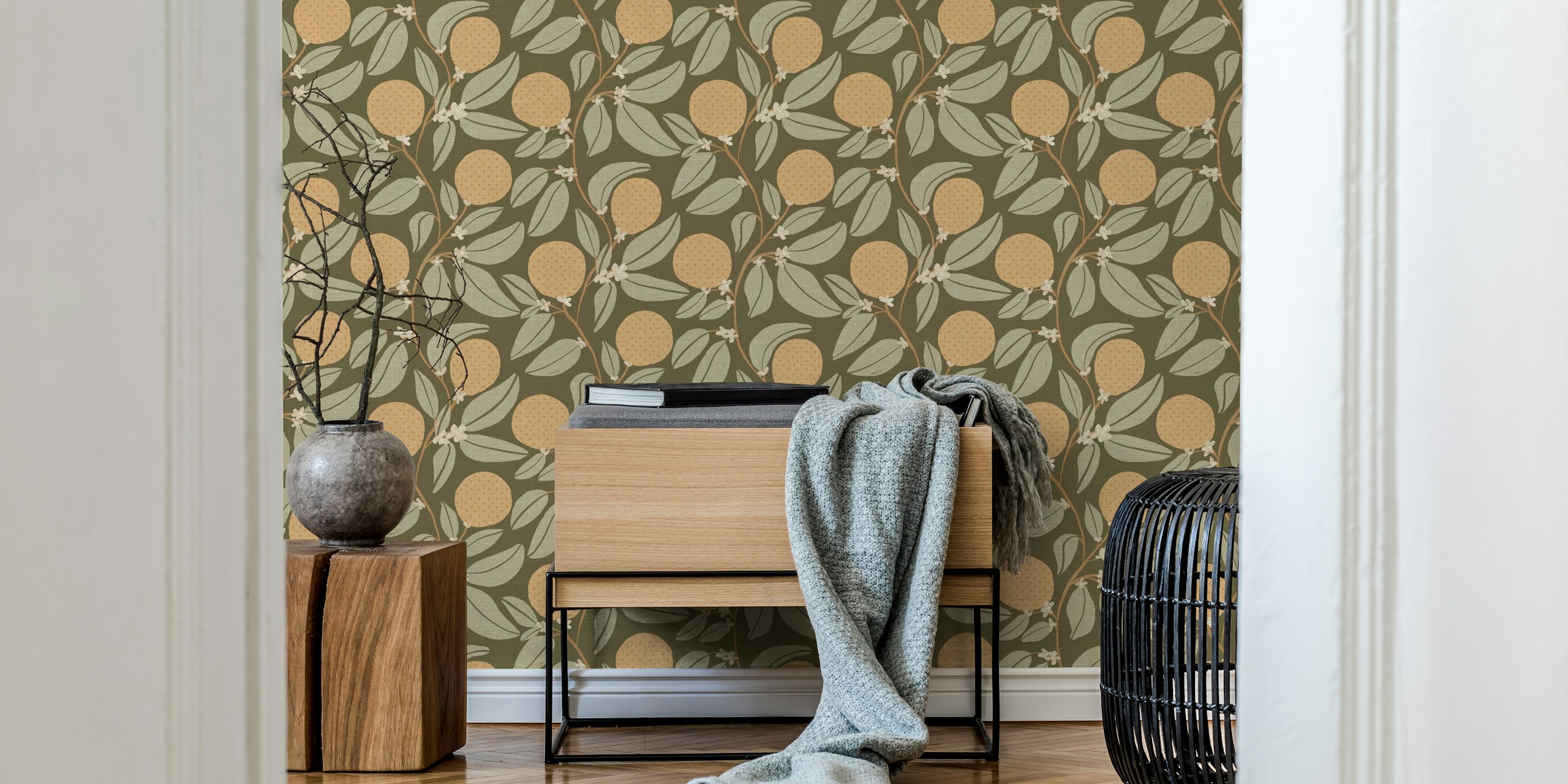 Vintage Orange Orchard wallpaper in a room