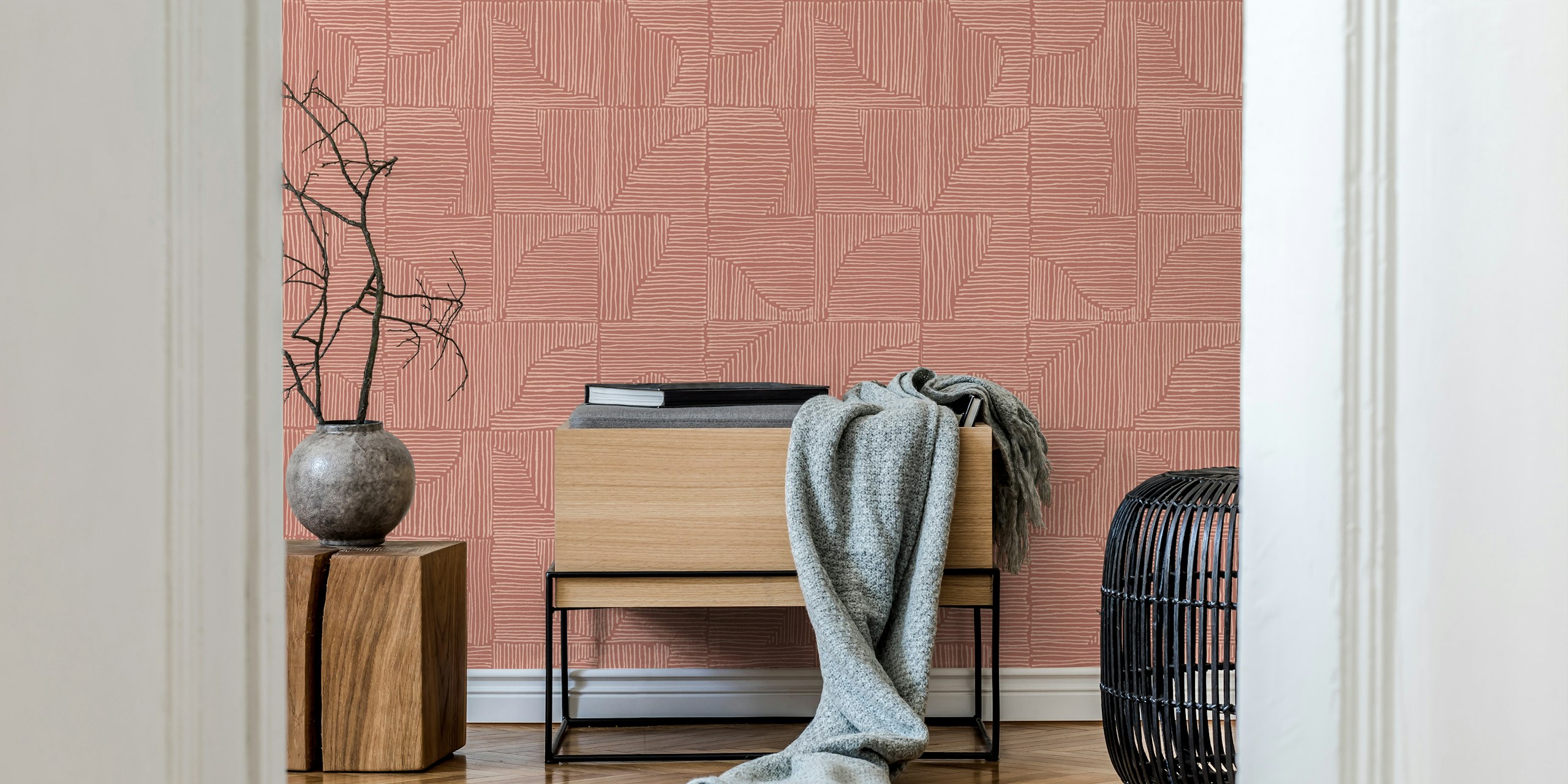 Bohemian Organic Line Check Terracotta Rust papel pintado