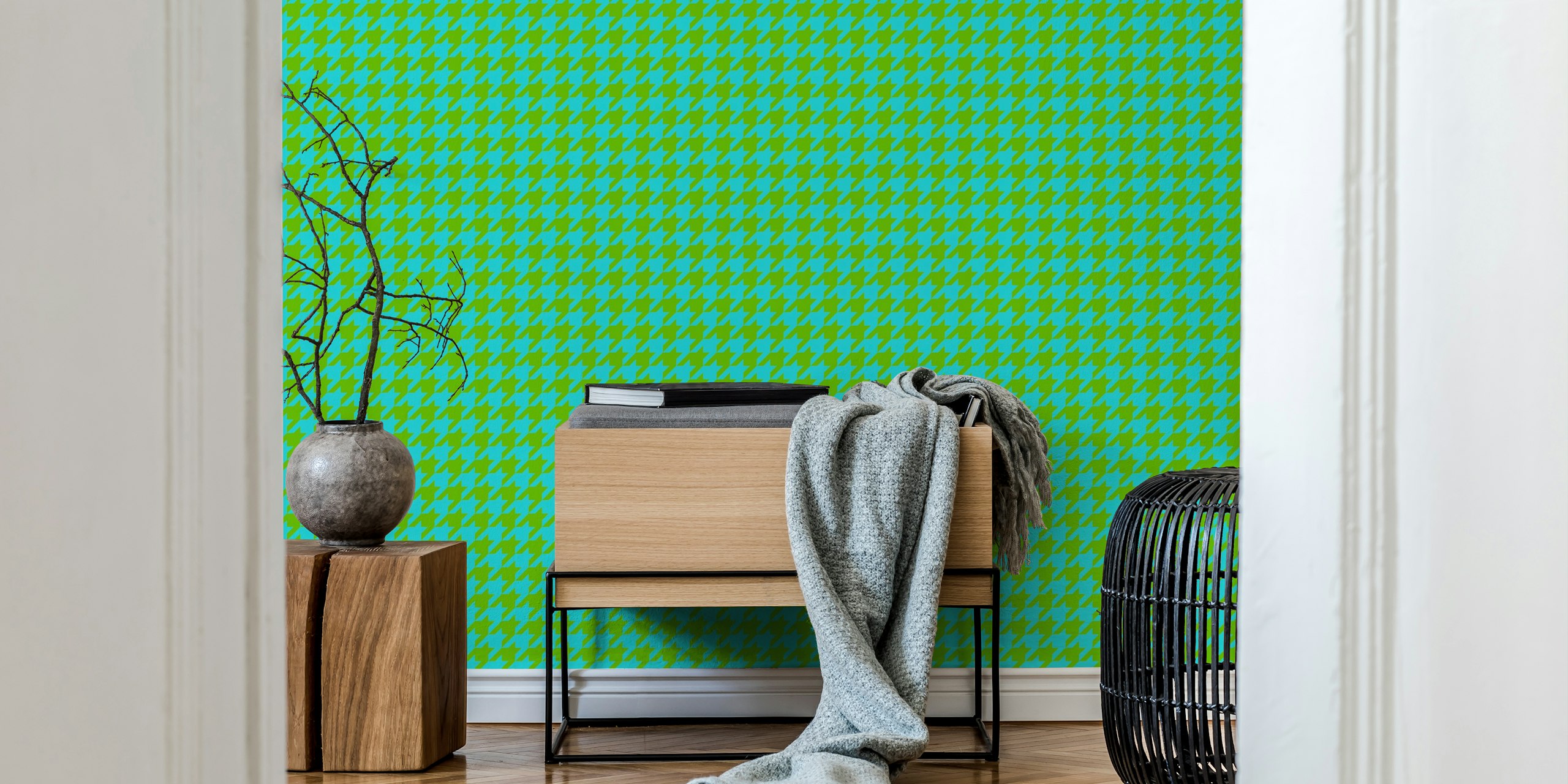 Blå og grøn houndstooth wallpaper mønster