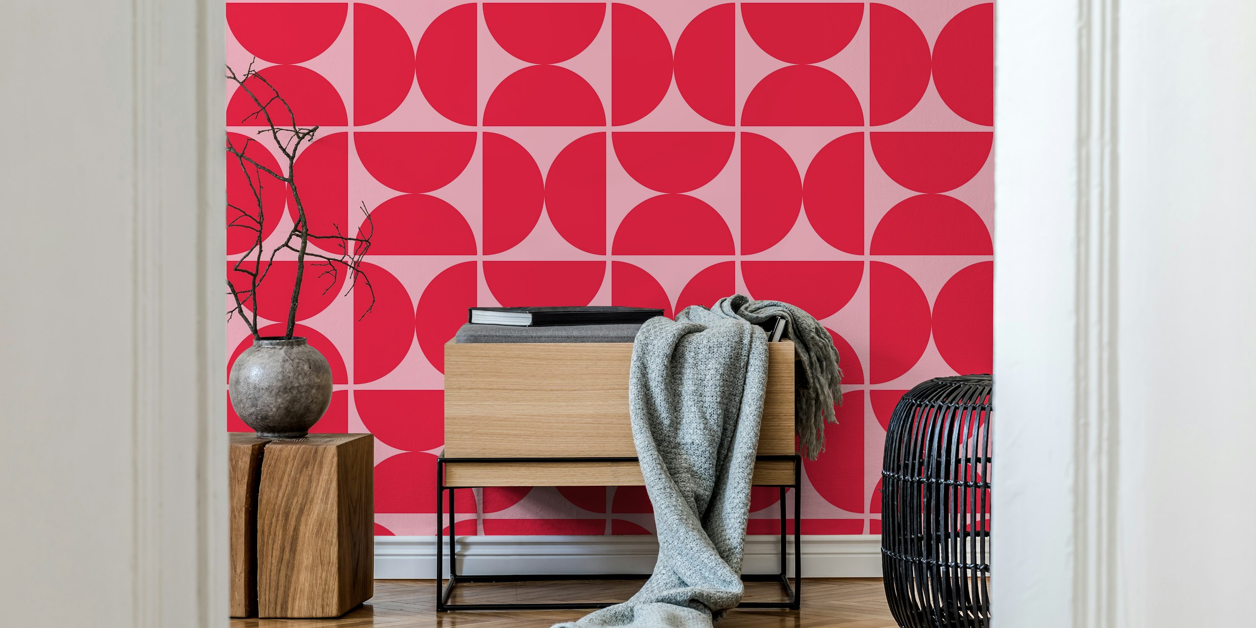 Semicircles tapet i pink og crimson red