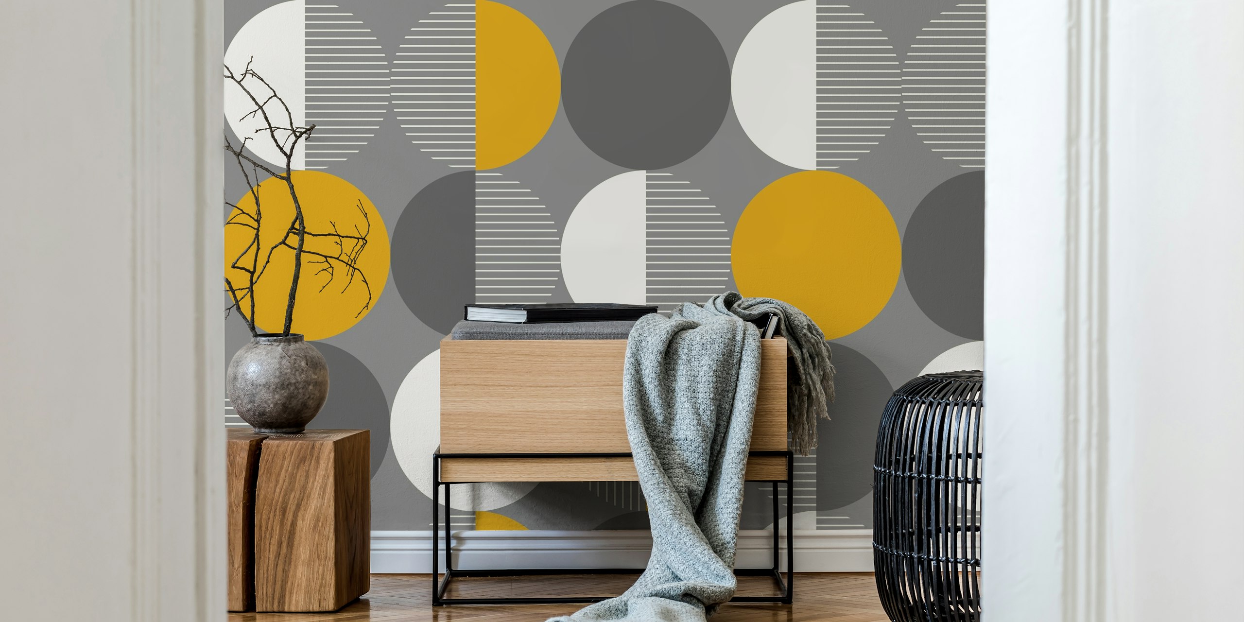 Carta da parati Midcentury modern circles in una stanza
