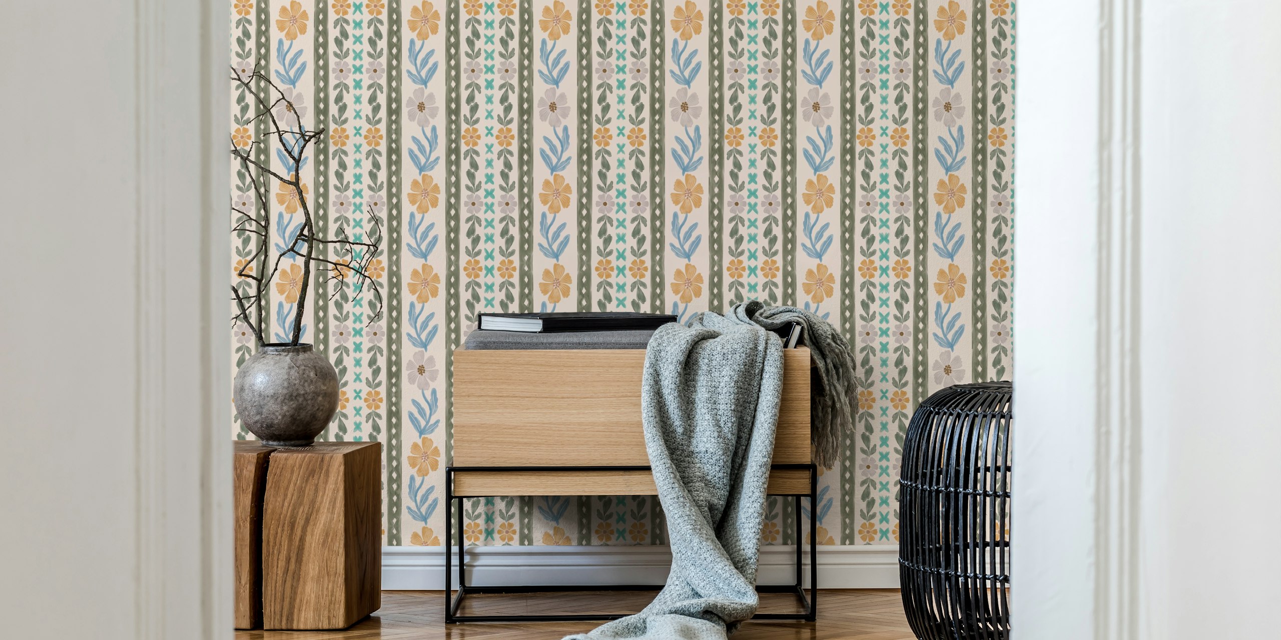 Farmhouse Botanic Whispers wallpaper in a room