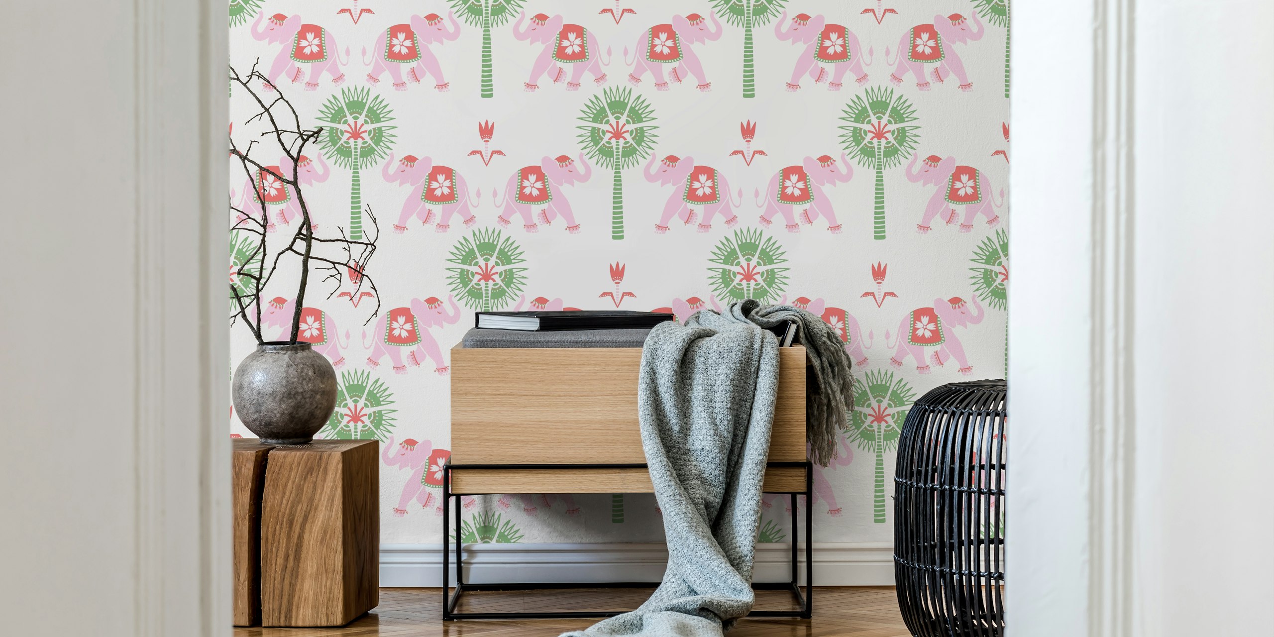 Papel pintado Elephant and Palm en una habitación