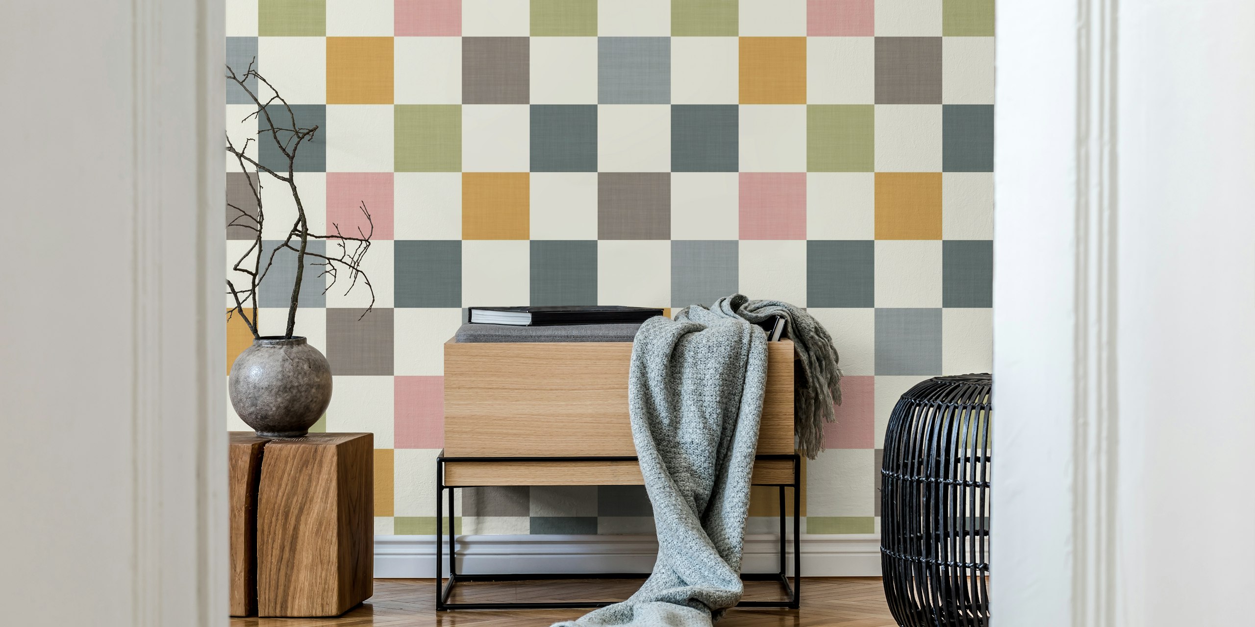 Cosy country checks wallpaper in earthy colors