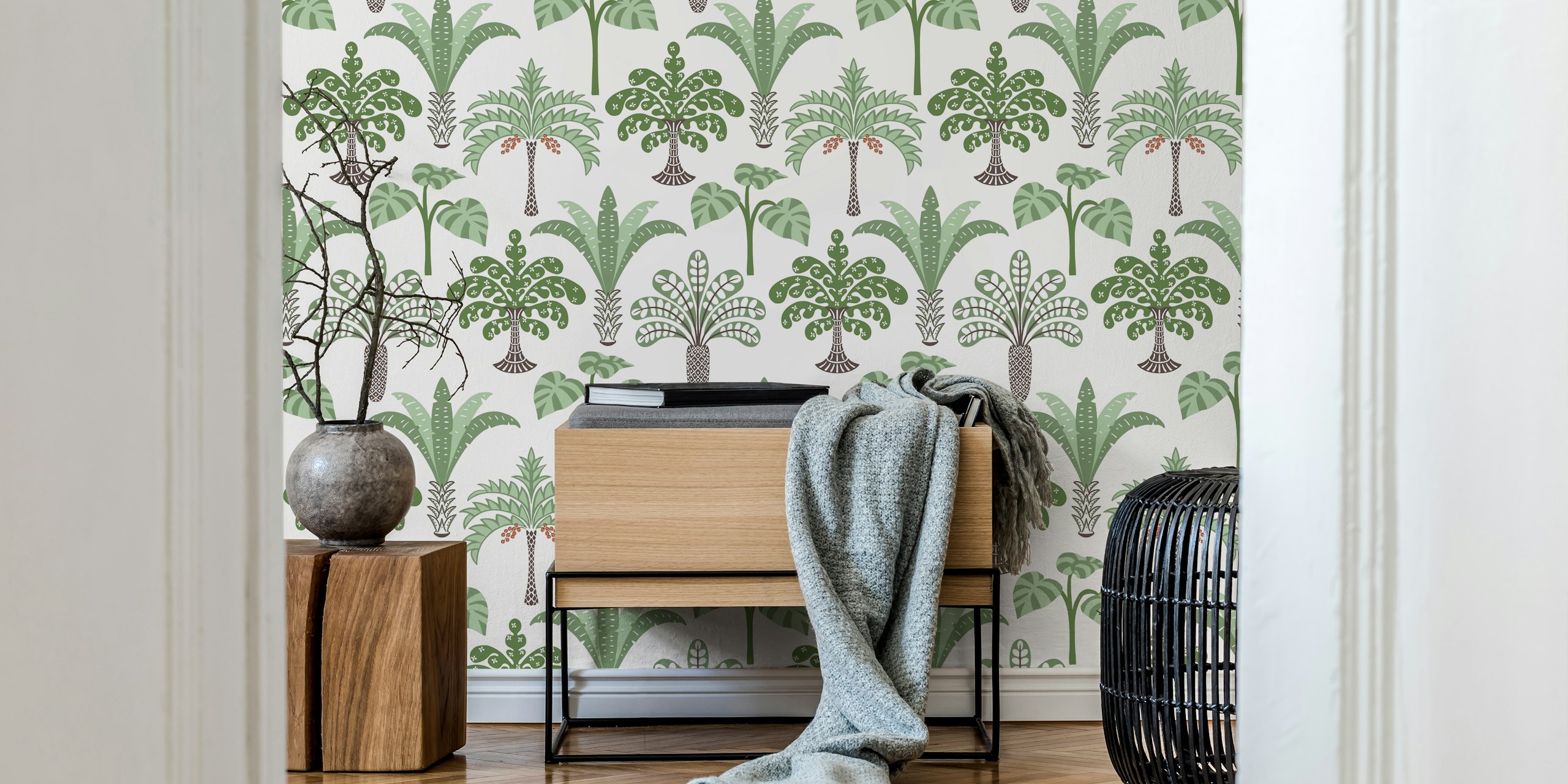Green jungle palms wallpaper pattern