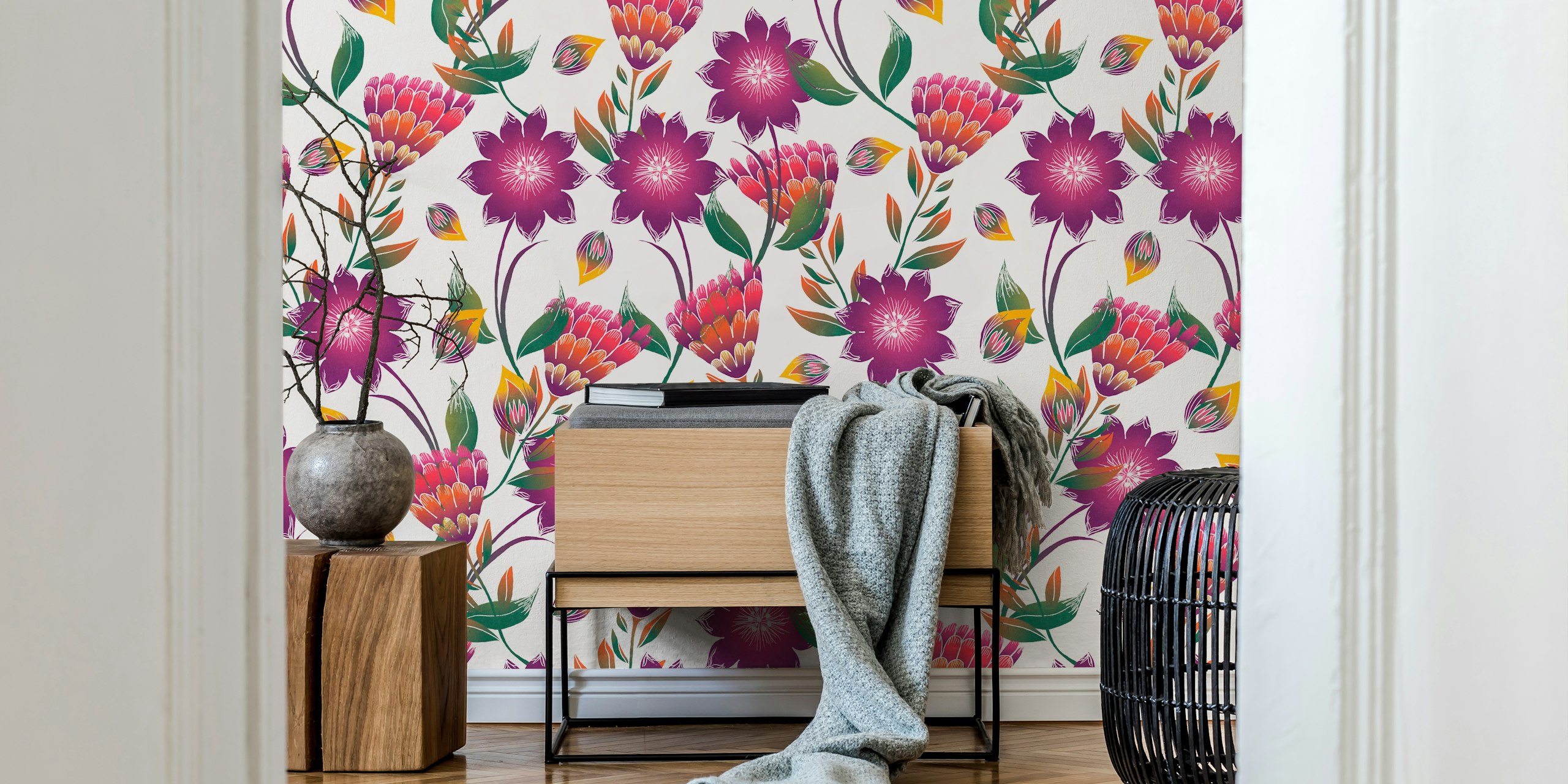 Vibrant Floral Blossom Pattern tapetti huoneessa