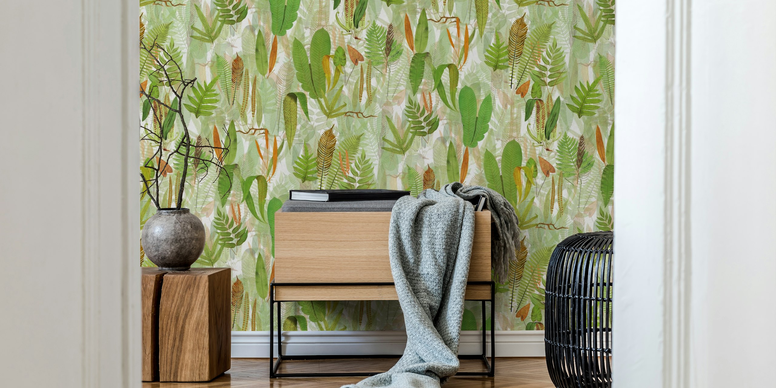 Eden in light green orange tapetdesign