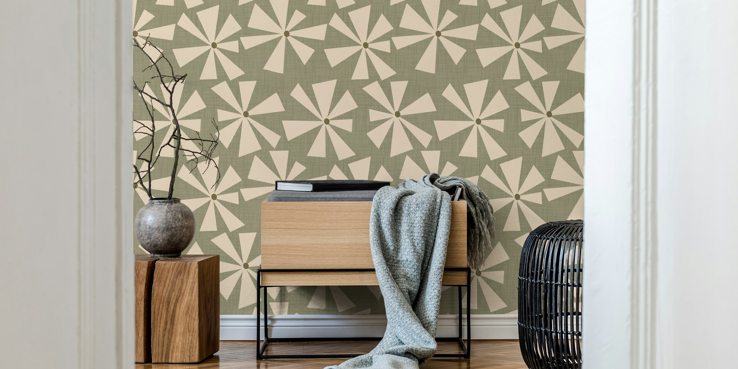 Geo Floral Burst tapeta u maslinastoj žalfiji