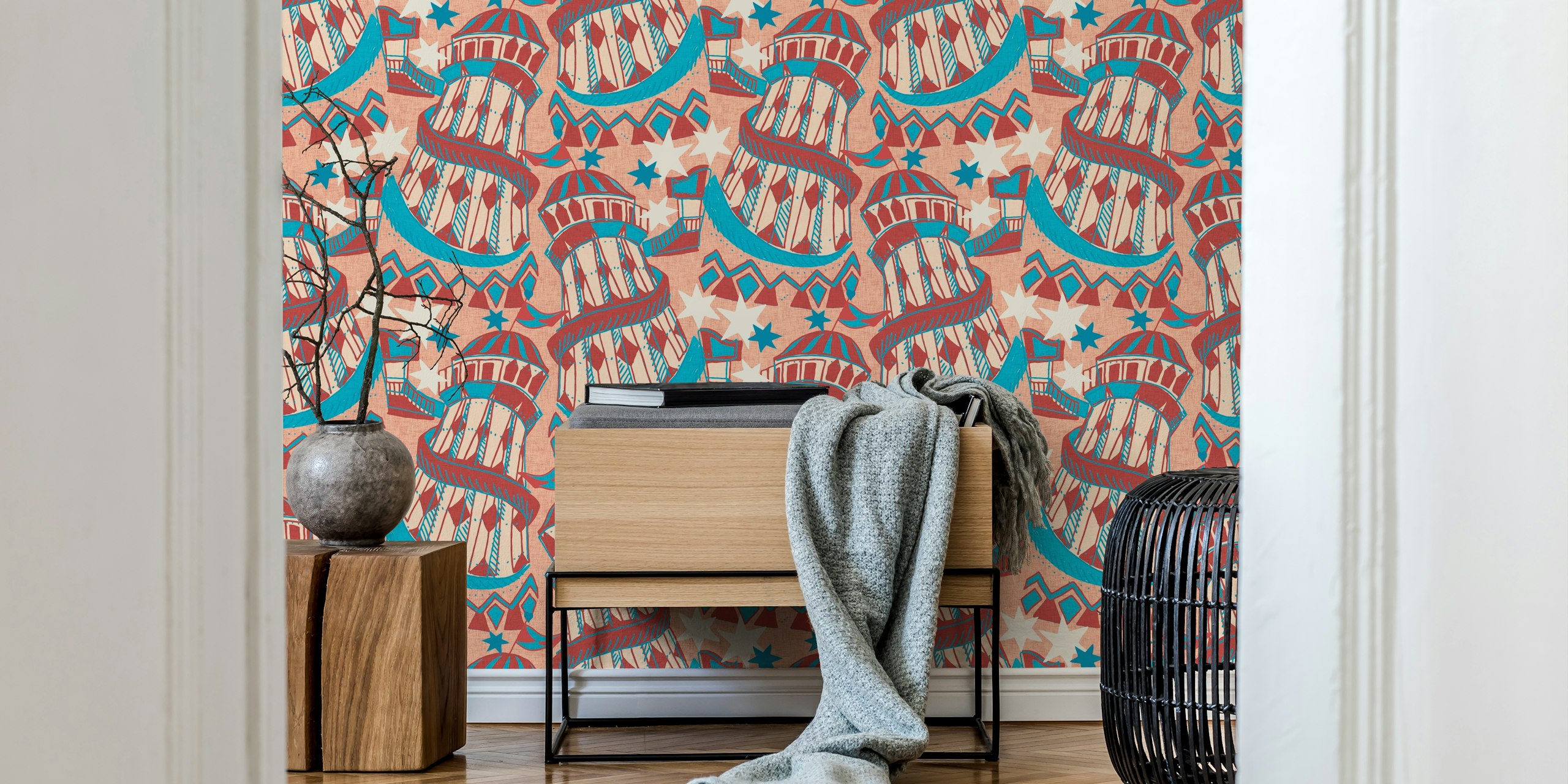 Helter skelter lighthouse red blue tapetti huoneessa