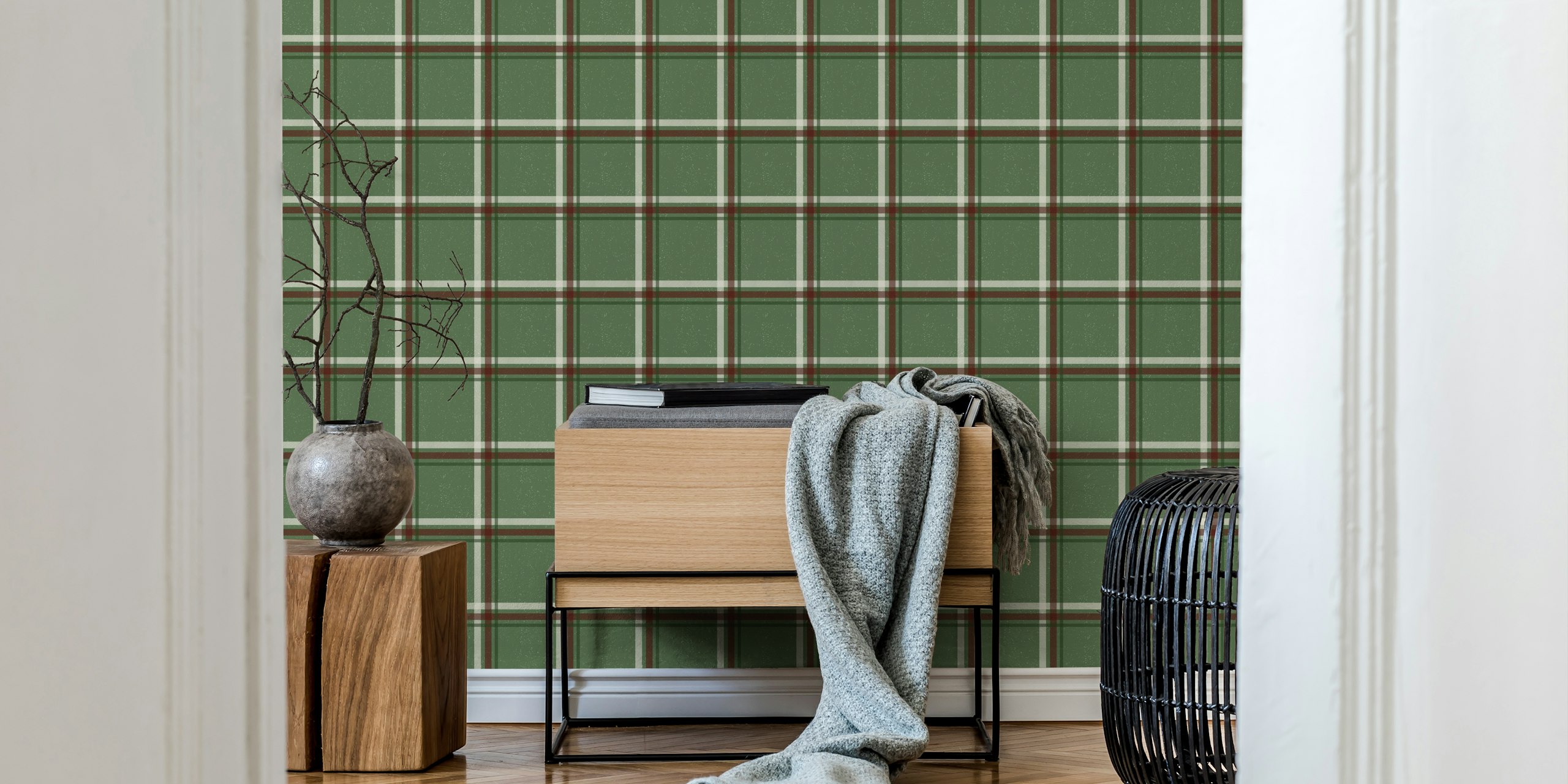 Ταπετσαρία Winter Plaid Green σε ένα δωμάτιο