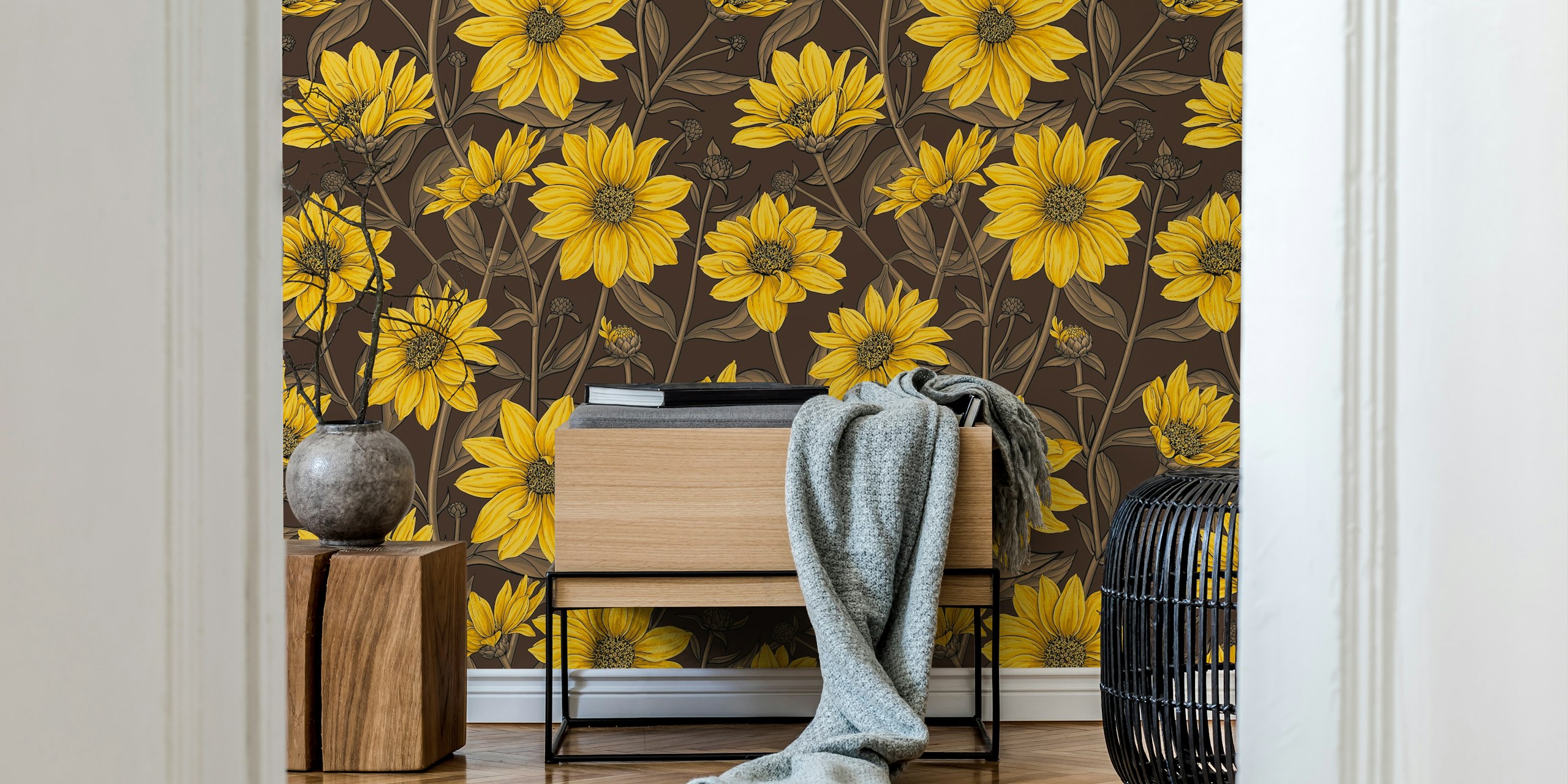Wild sunflower wallpaper w ustawieniu pokoju