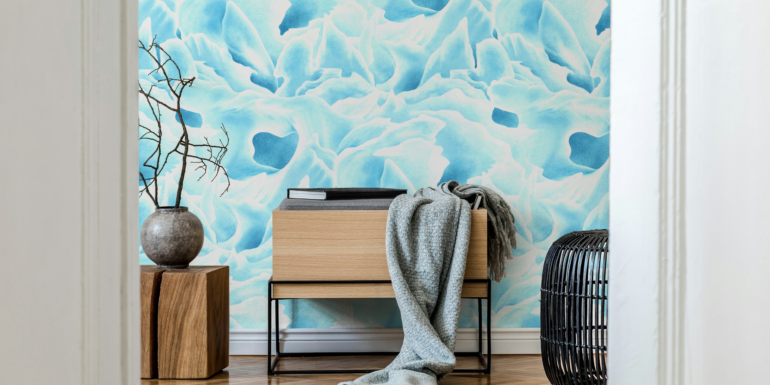 Blue glacier ice pattern wallpaper in soft shades