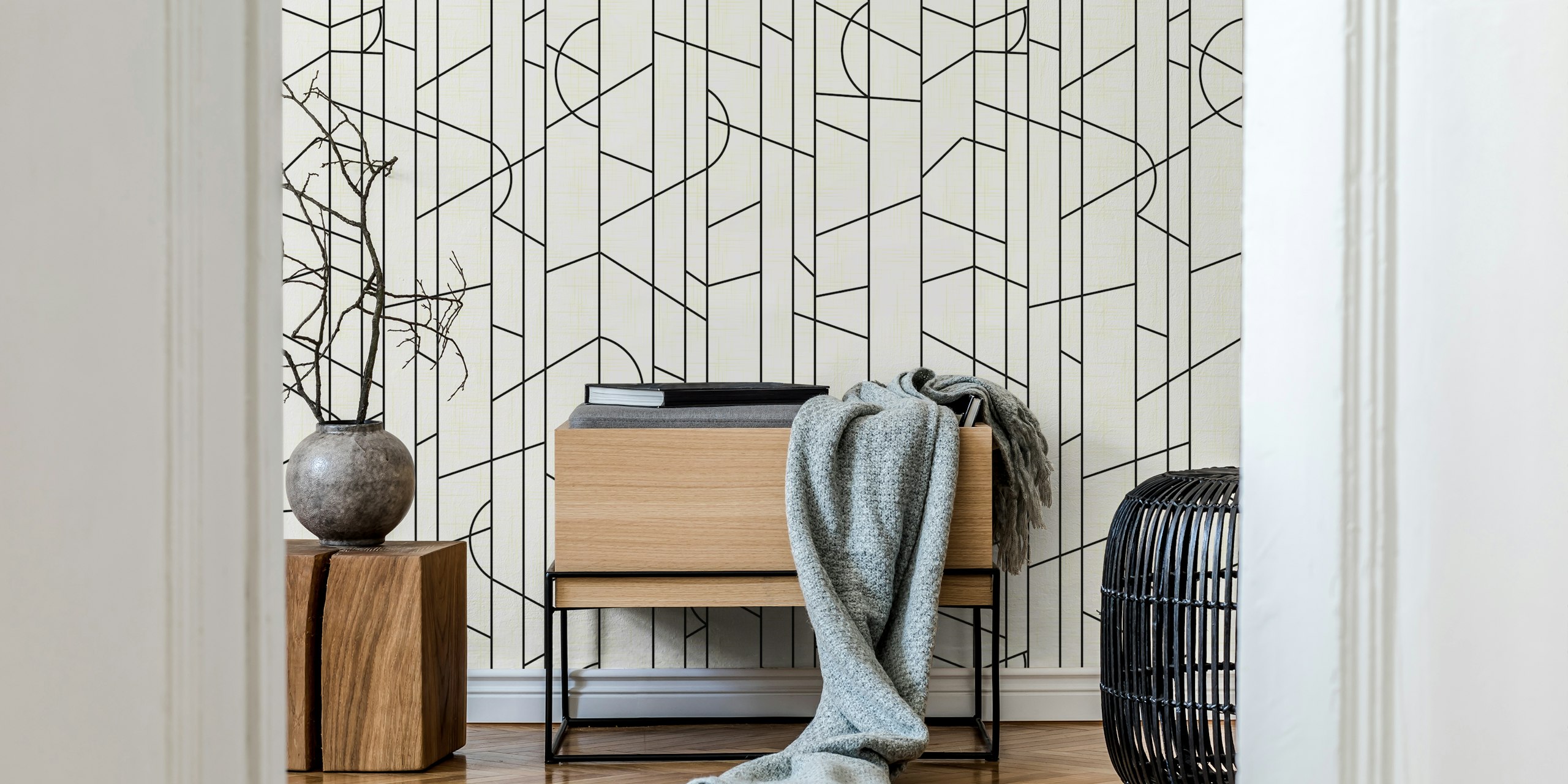 Elegant Lines Decor - Black And White behang in een kamer
