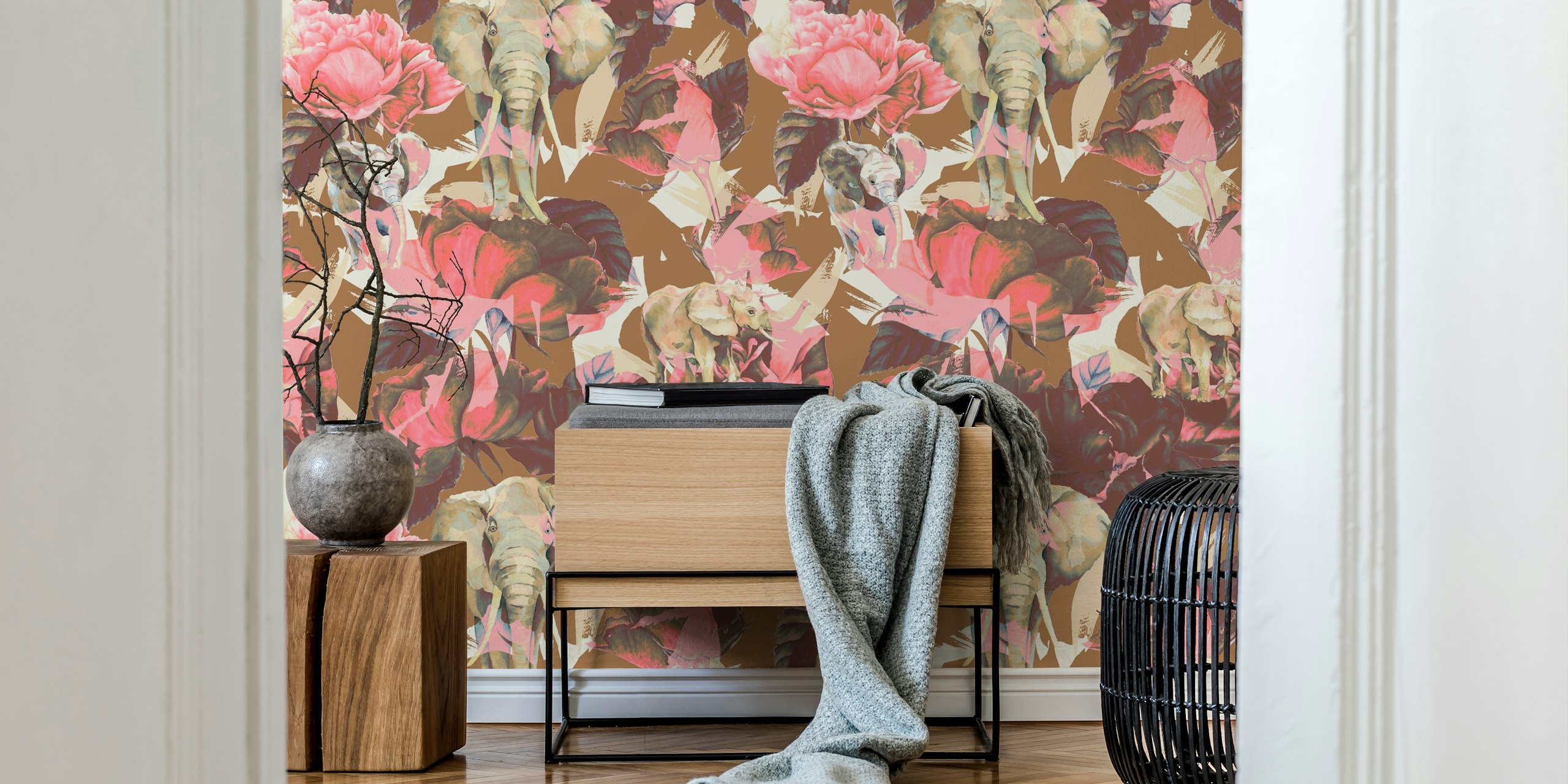 Mystic Garden Elephant Retreat wallpaper in a room