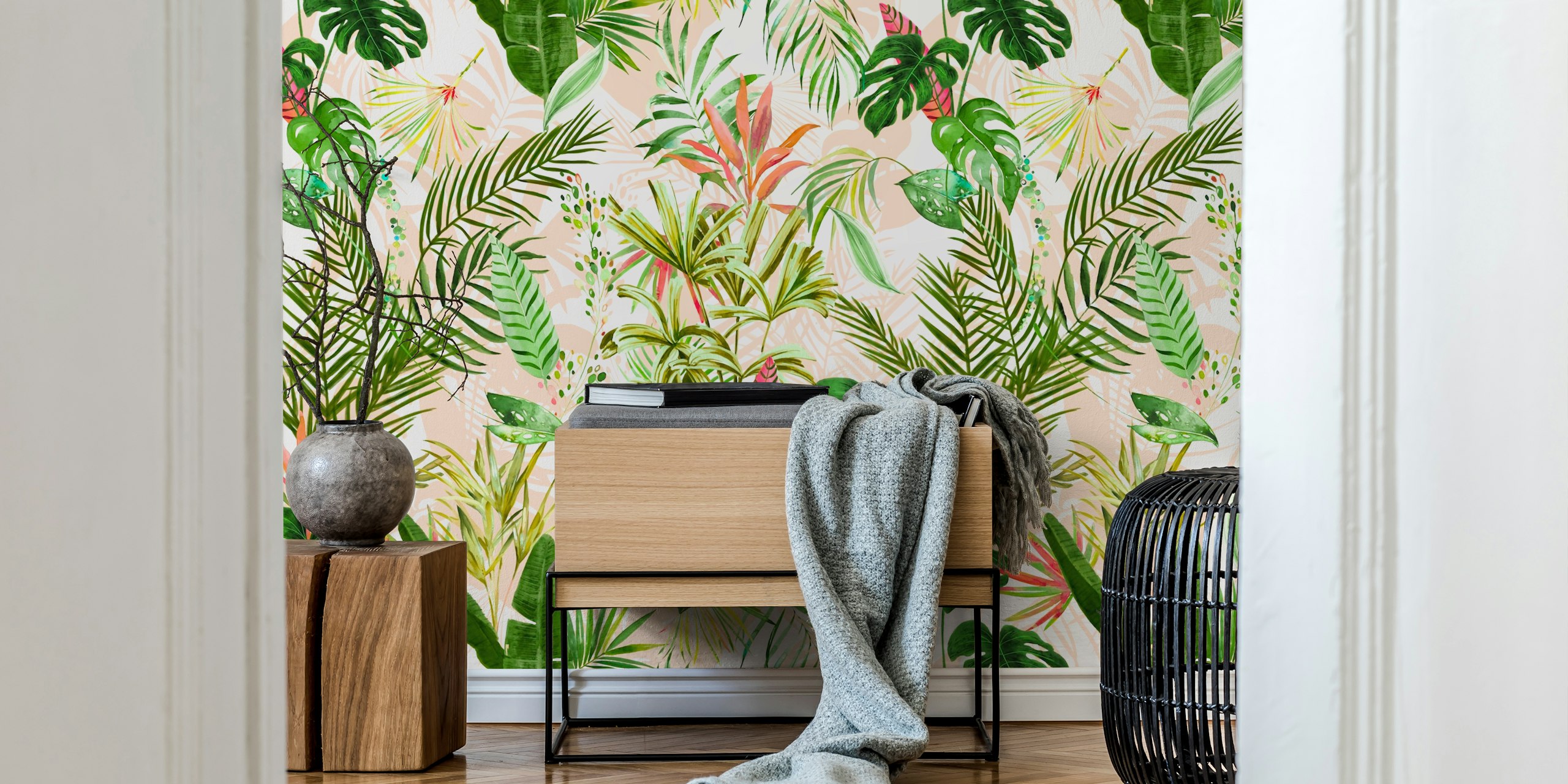 Papel pintado Tropical Oasis Charm en una habitación
