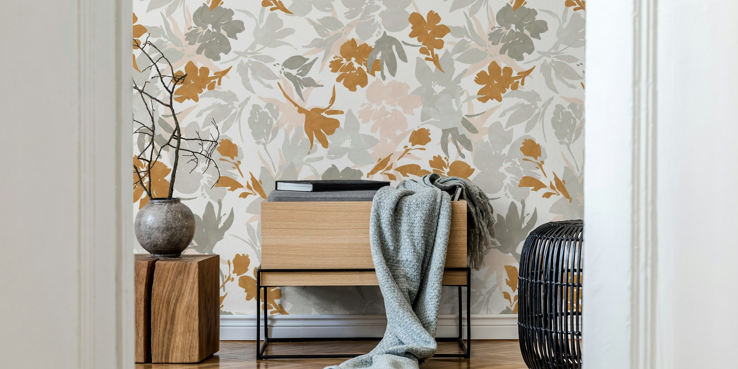 papel de parede Soft Floral Whispers em um quarto