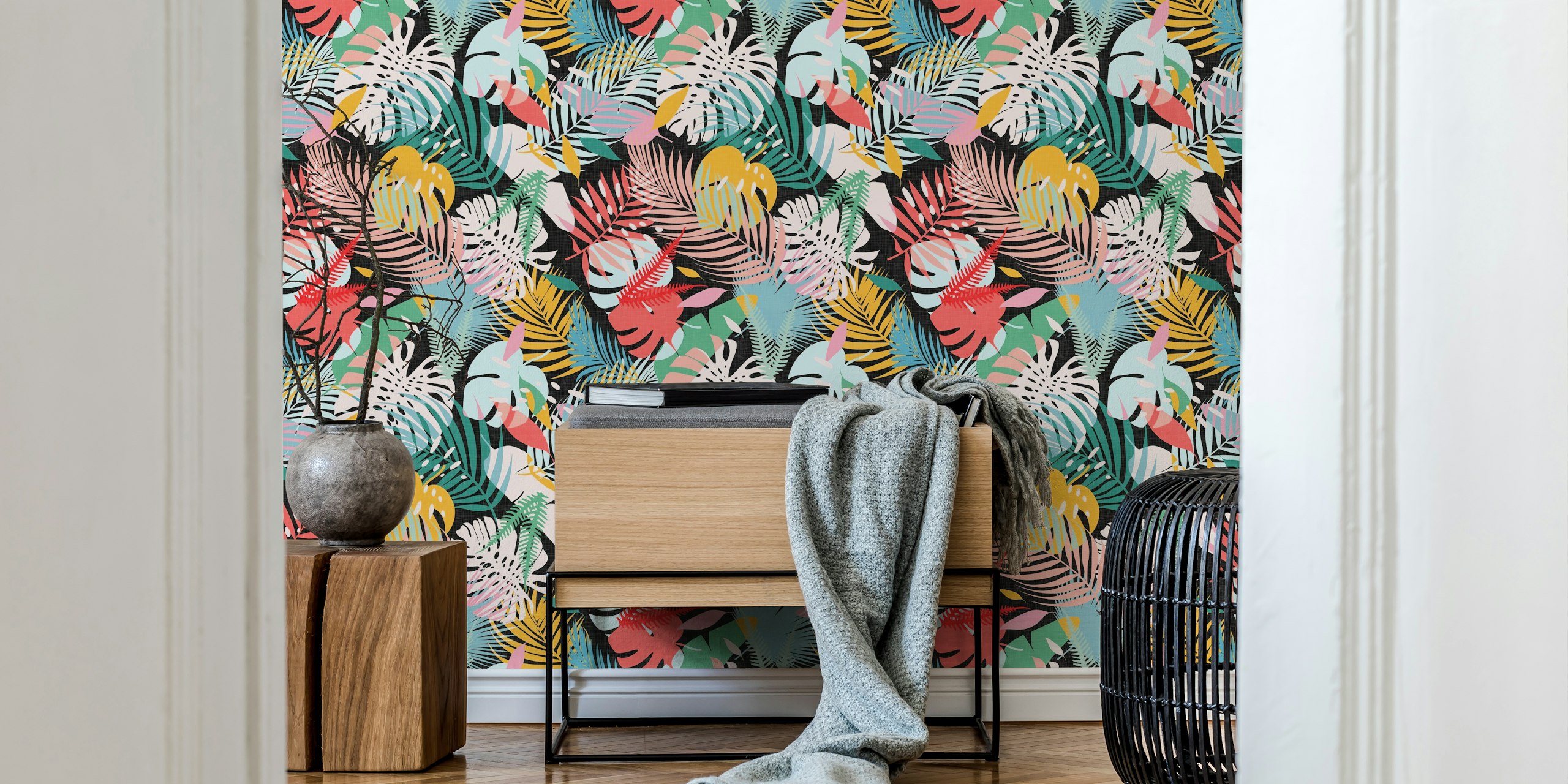 Papel pintado Colorful Tropical Leaves en una habitación