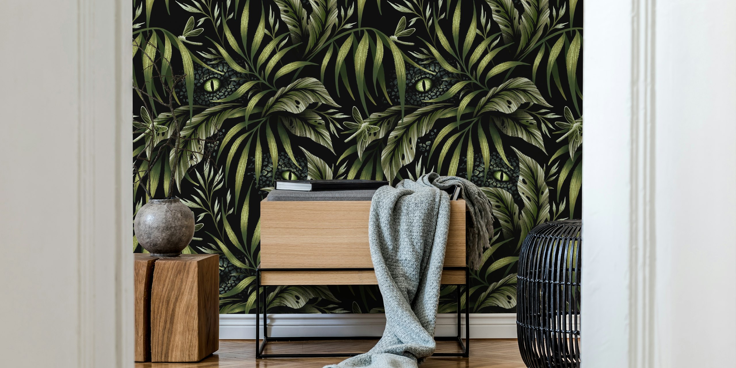 Jurassic Jungle - Camo Green papel de parede em um quarto