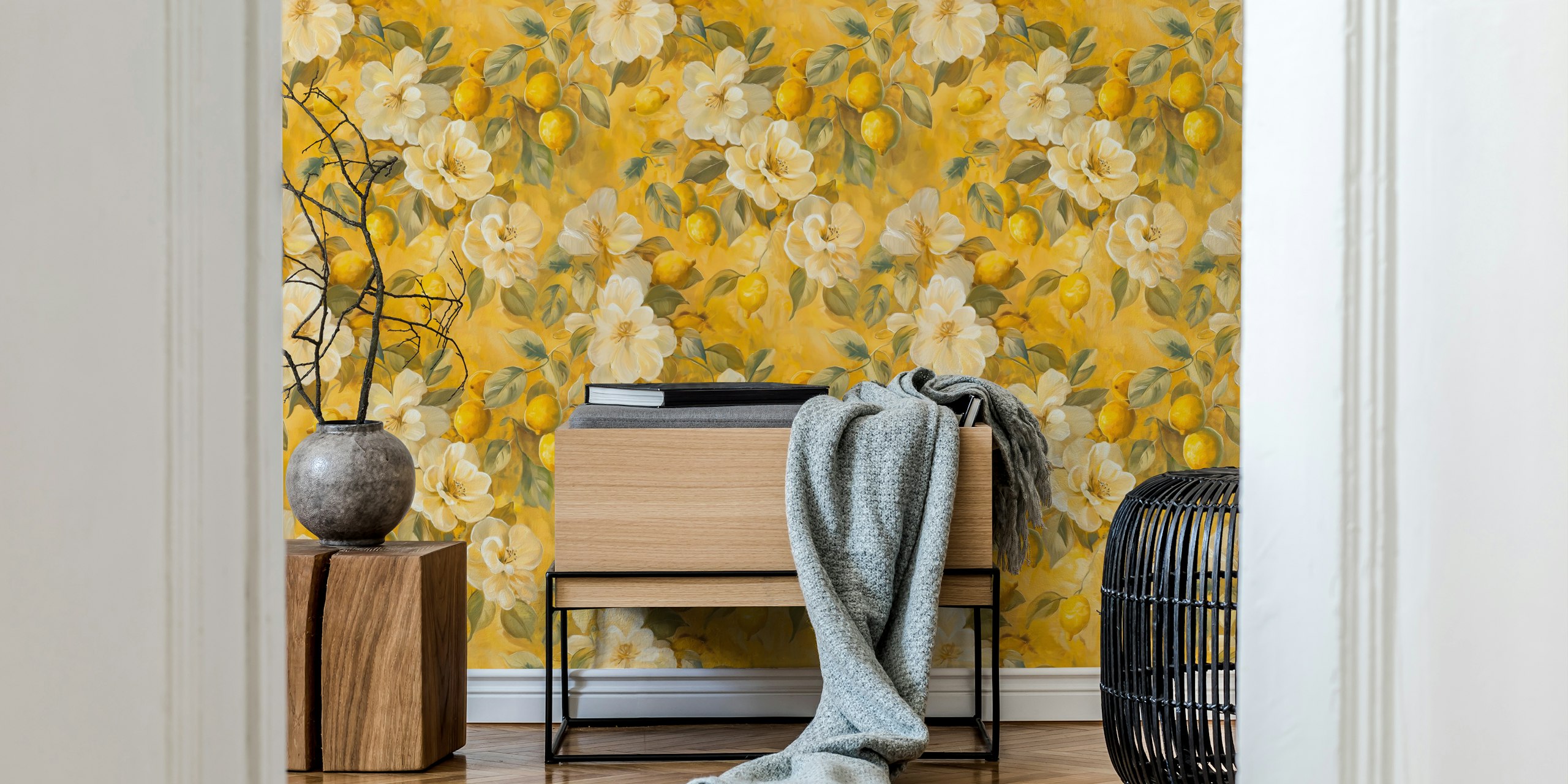 Lemon Blossom Yellow Gold zidna obloga u sobi