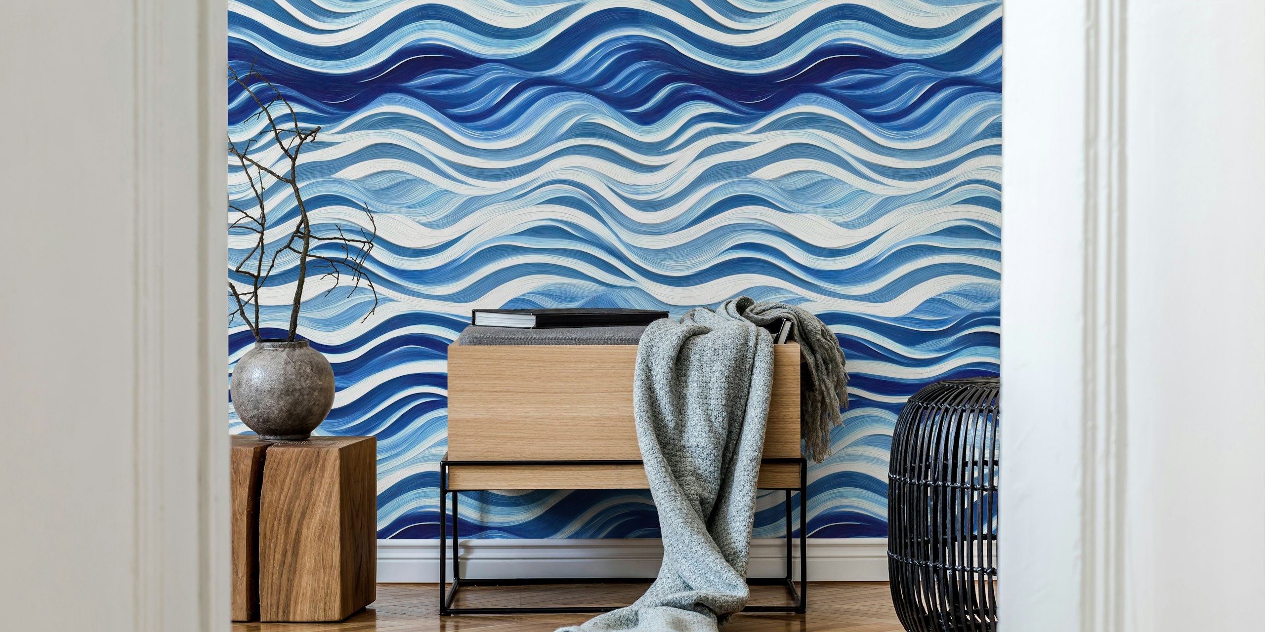 Oceanic blue waves in various shades of blue wallpaper
