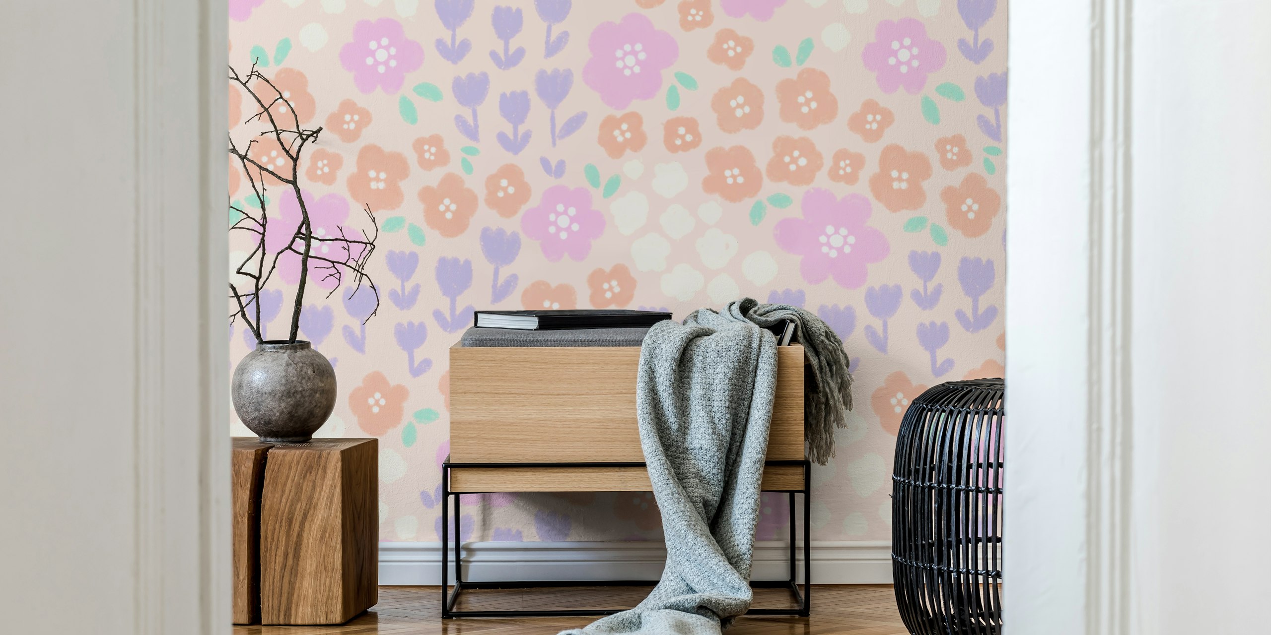 Floral wallpaper design in a room