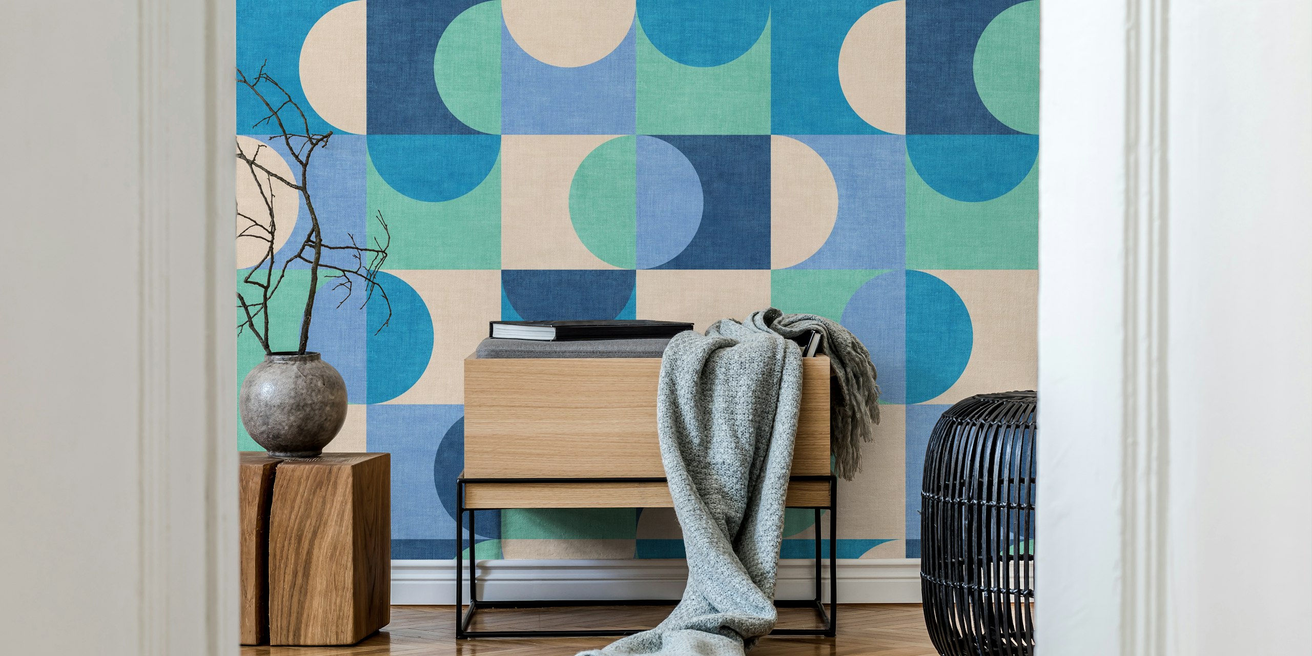 Papier peint Bauhaus Circle Abstract Coastal dans une pièce