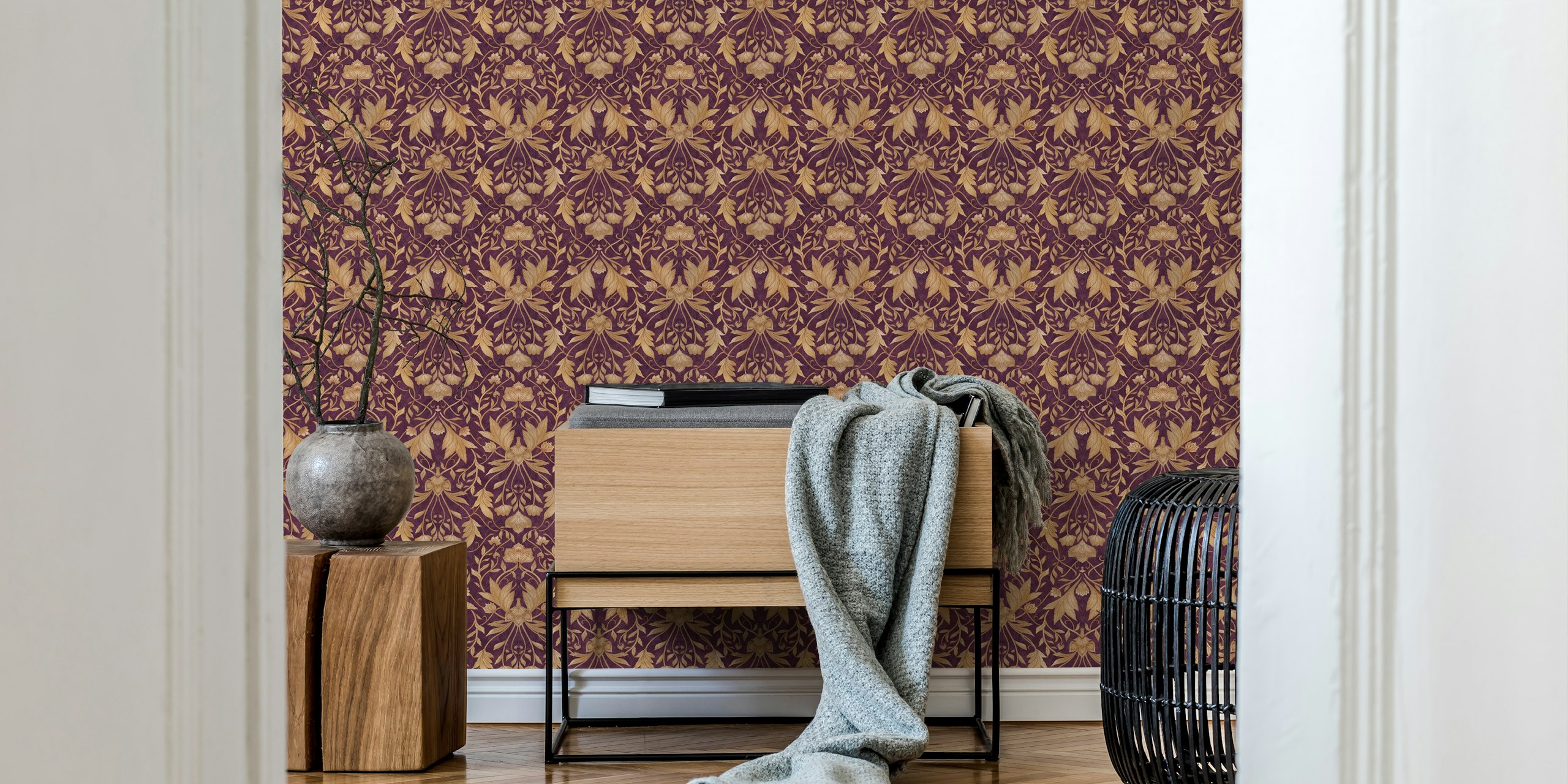 Morris Floral Damask ruby burgundy tapeta