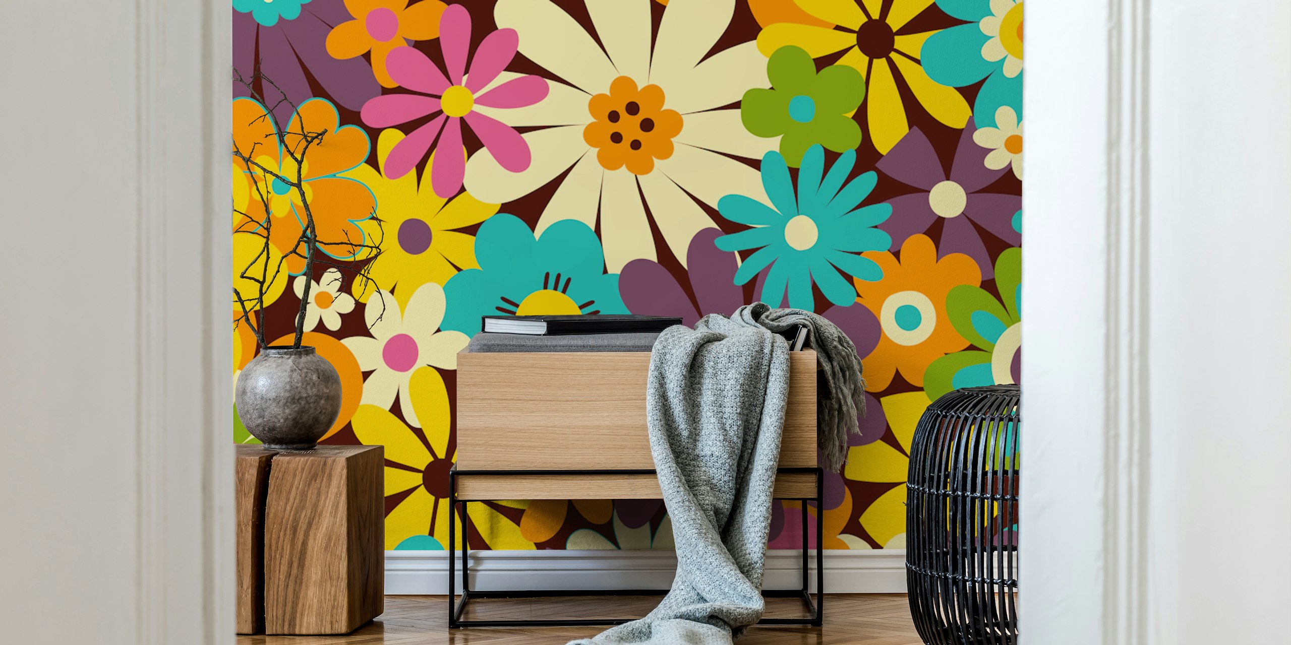 Retro Psychedelic Flowers tapet i et rum