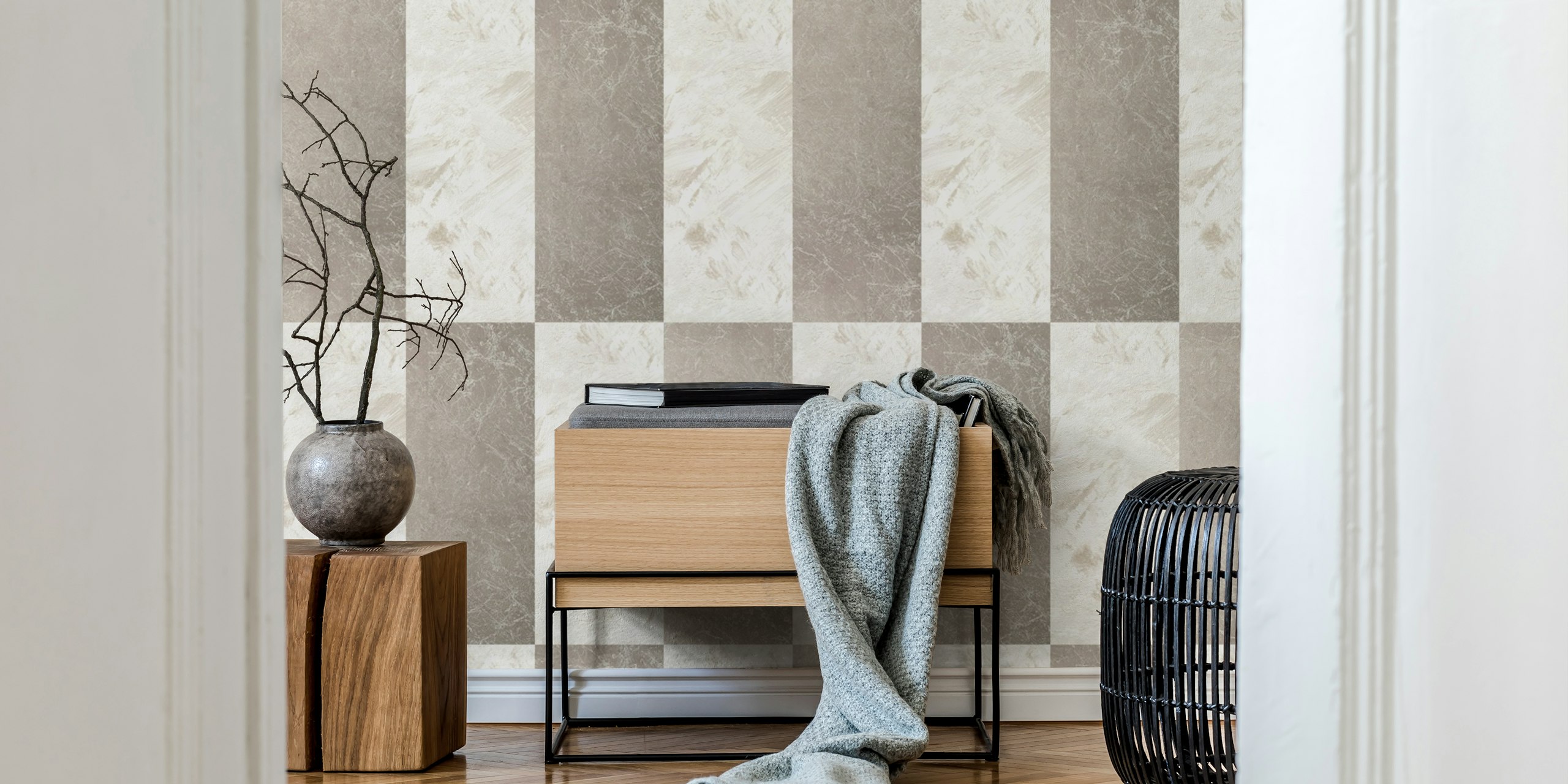 Gray striped design with a textured effect wallpaper