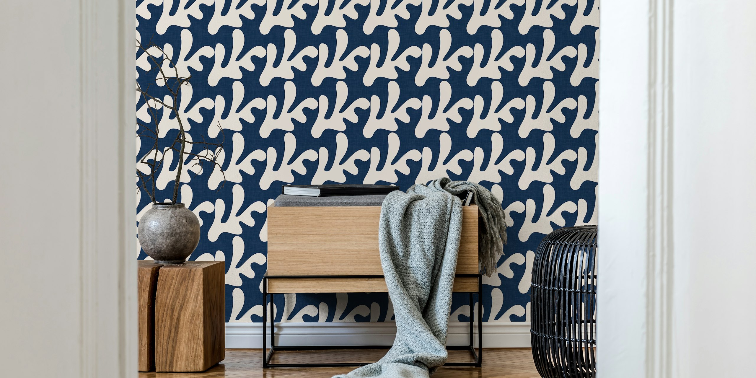 Retro Tropical tapet med ocean blue leaves