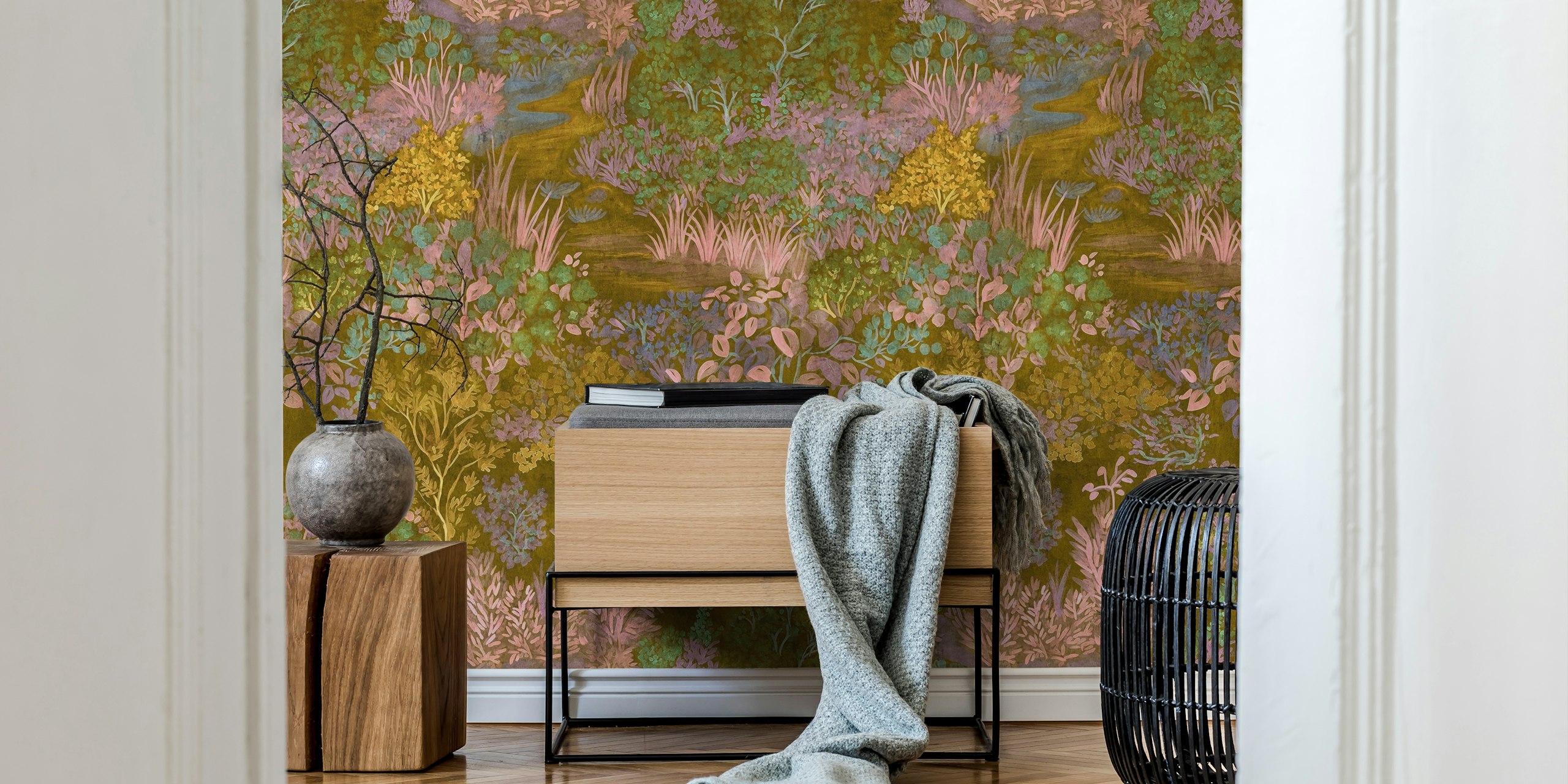 Diseño de papel pintado Blooming Meadow Fall Watercolor