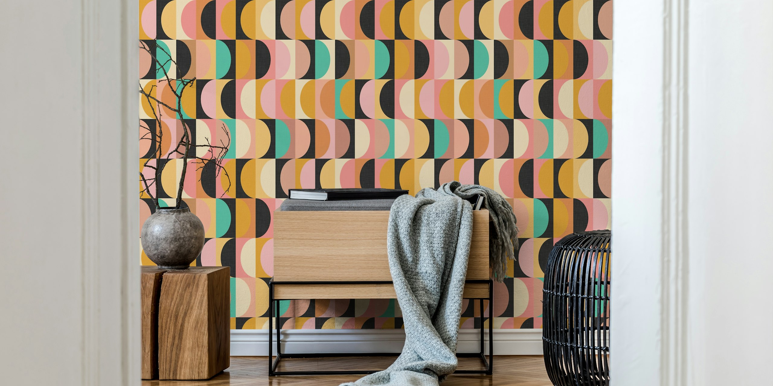 Mid Century Modern Shapes wallpaper in a room