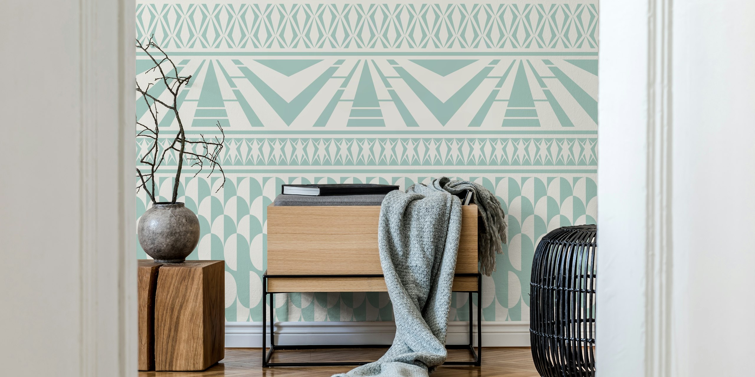 Minimalistische Art-Deco-geometrische aqua Tapete