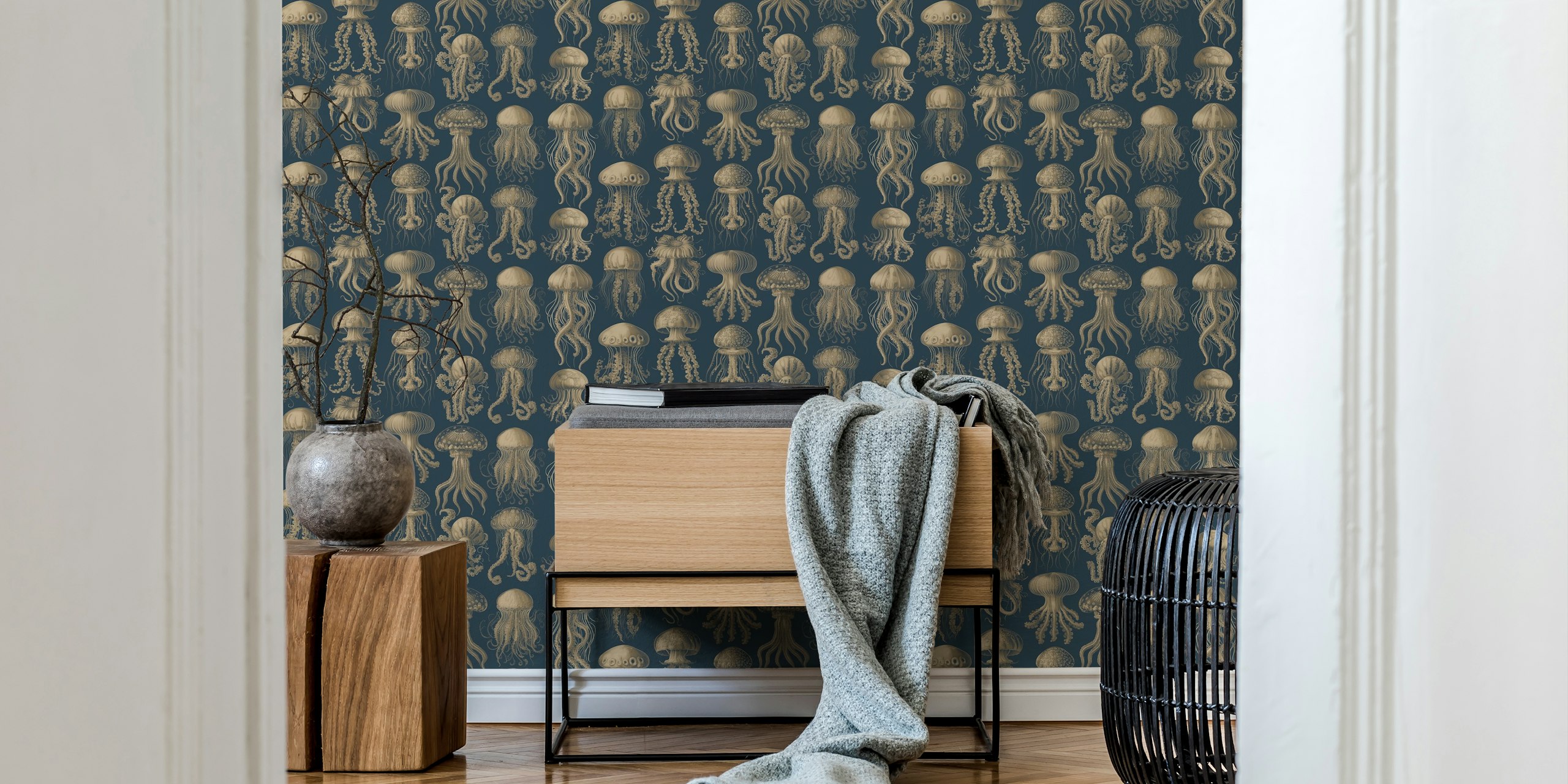 Jellyfish wallpaper in a stylish interior